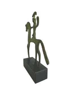 Patinated Etruscan Horse Bronze Sculpture Statue on Wooden Base 1970s