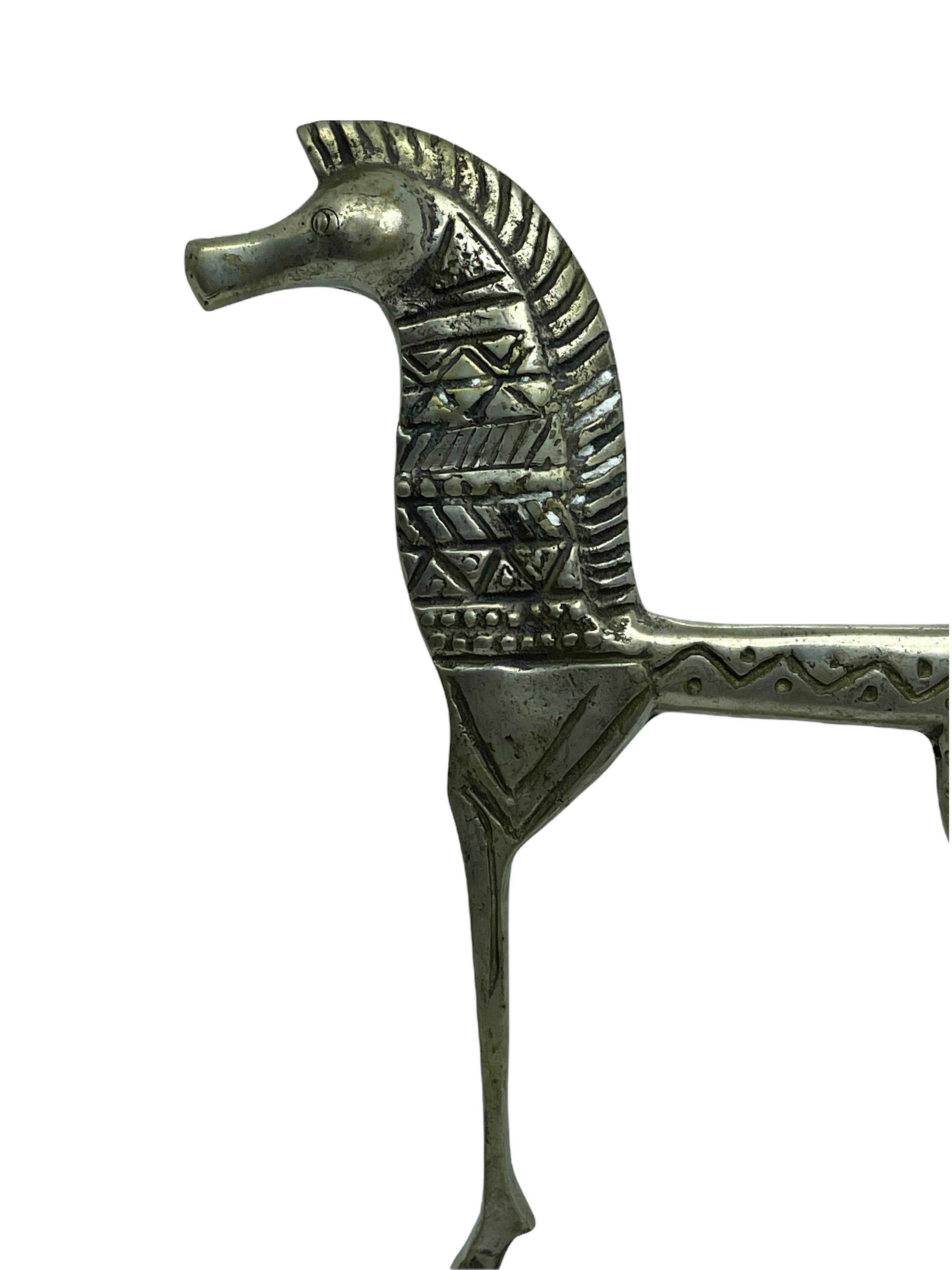 Metal Patinated Etruscan Horse Sculpture Weinberg Style 1970s