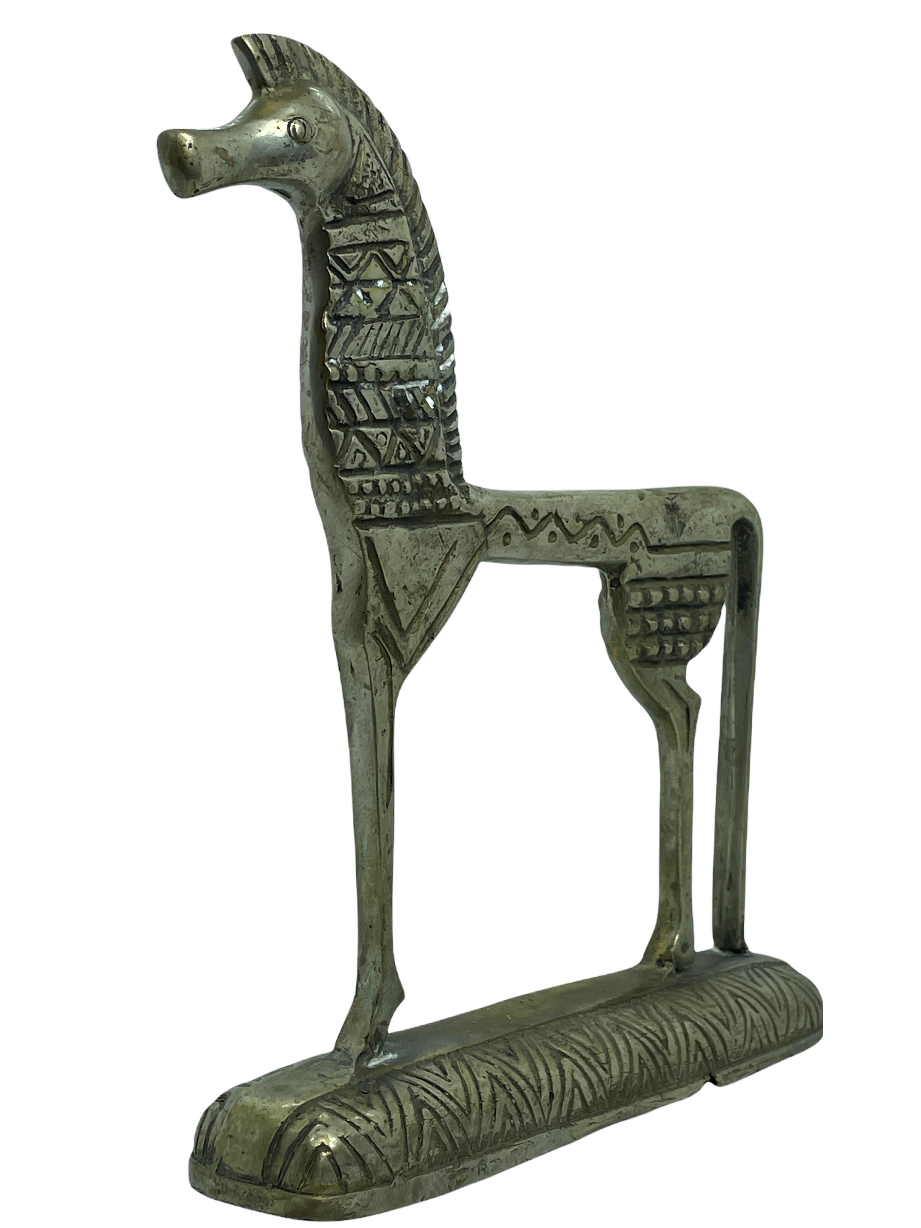 German Patinated Etruscan Horse Sculpture Weinberg Style 1970s