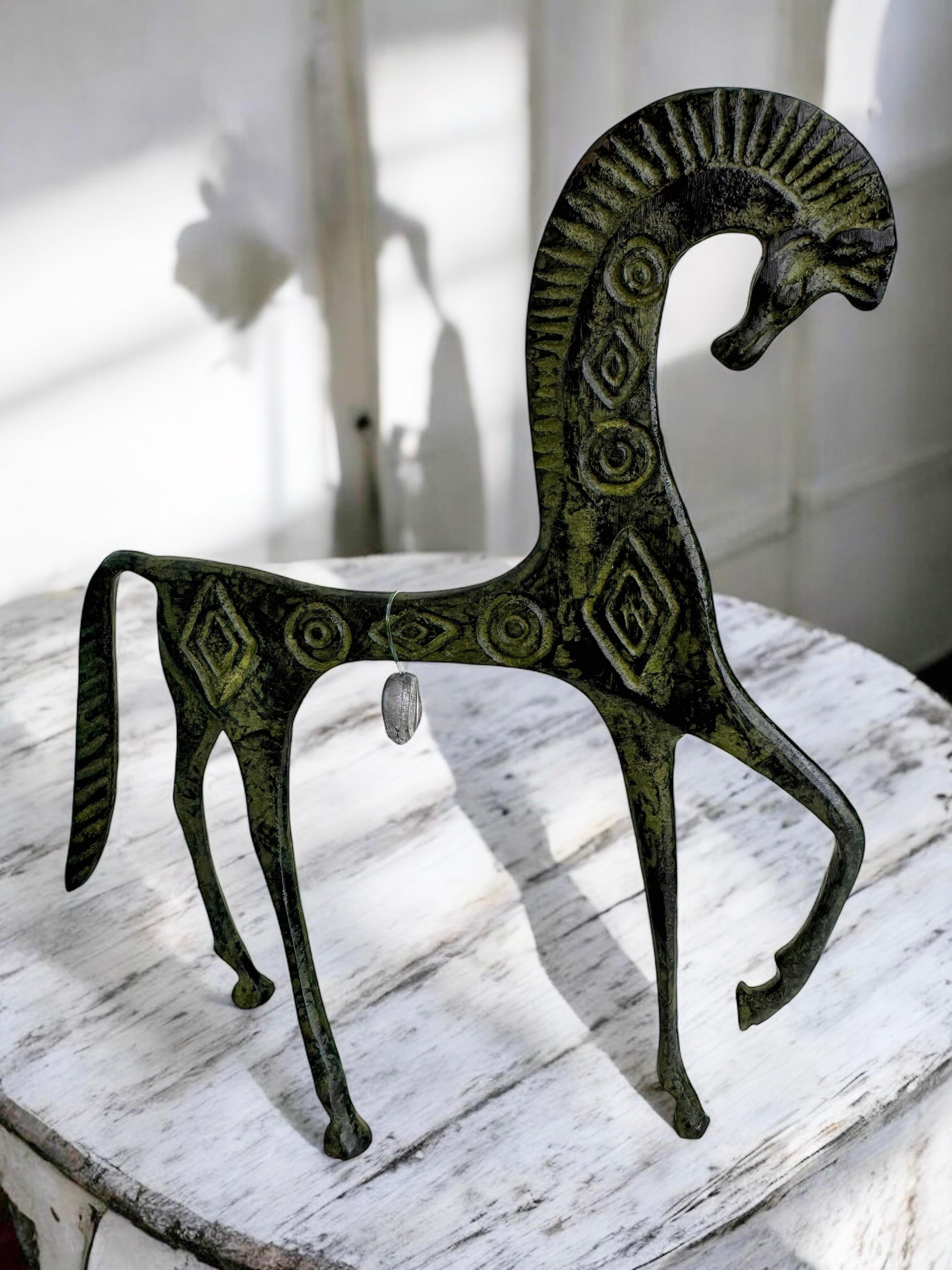Patinated Etruscan Horse Sculpture Weinberg Style 1970s, Greece For Sale 4