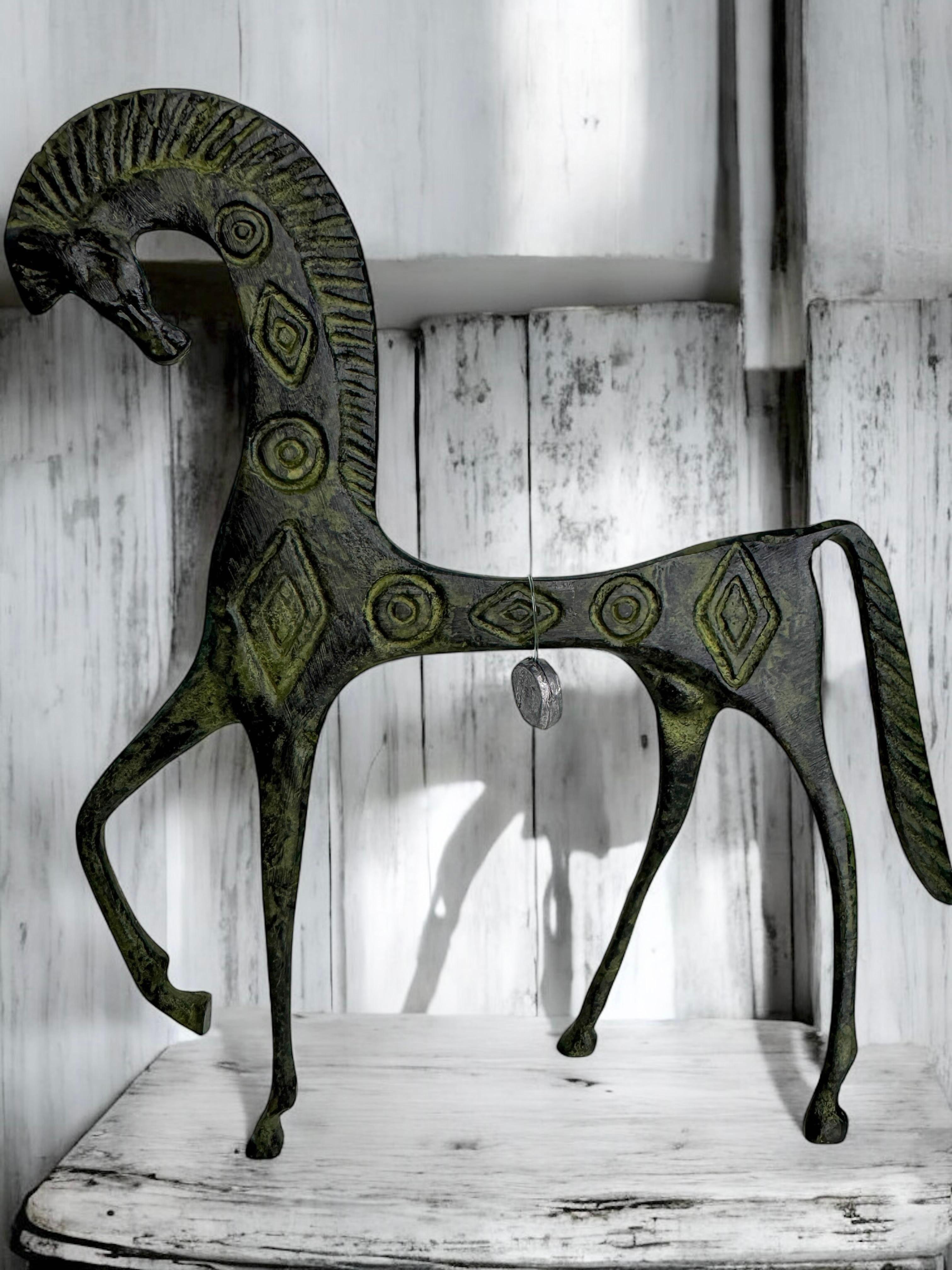 Patinated Etruscan Horse Sculpture Weinberg Style 1970s, Greece For Sale 7