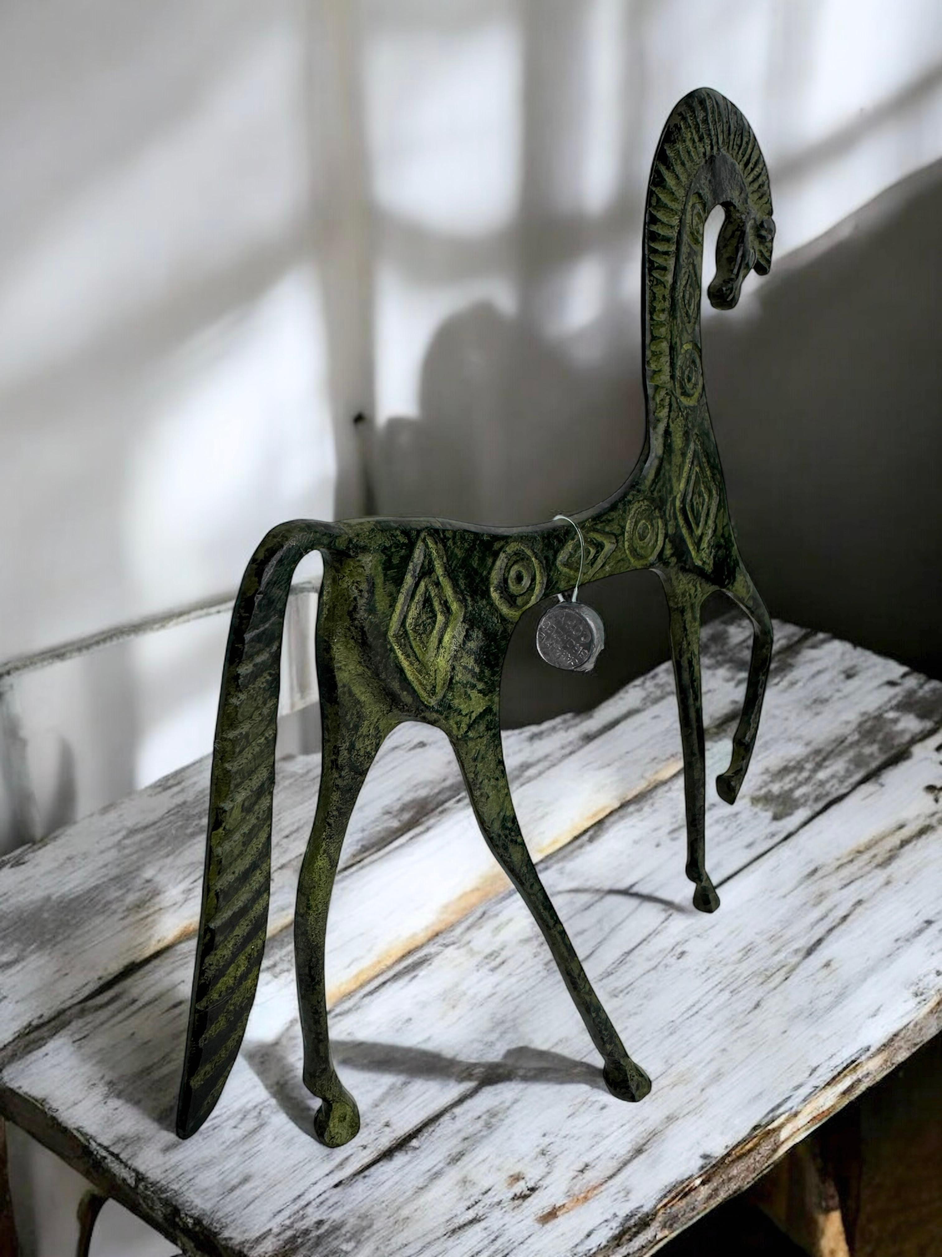 Patinated Etruscan Horse Sculpture Weinberg Style 1970s, Greece For Sale 9