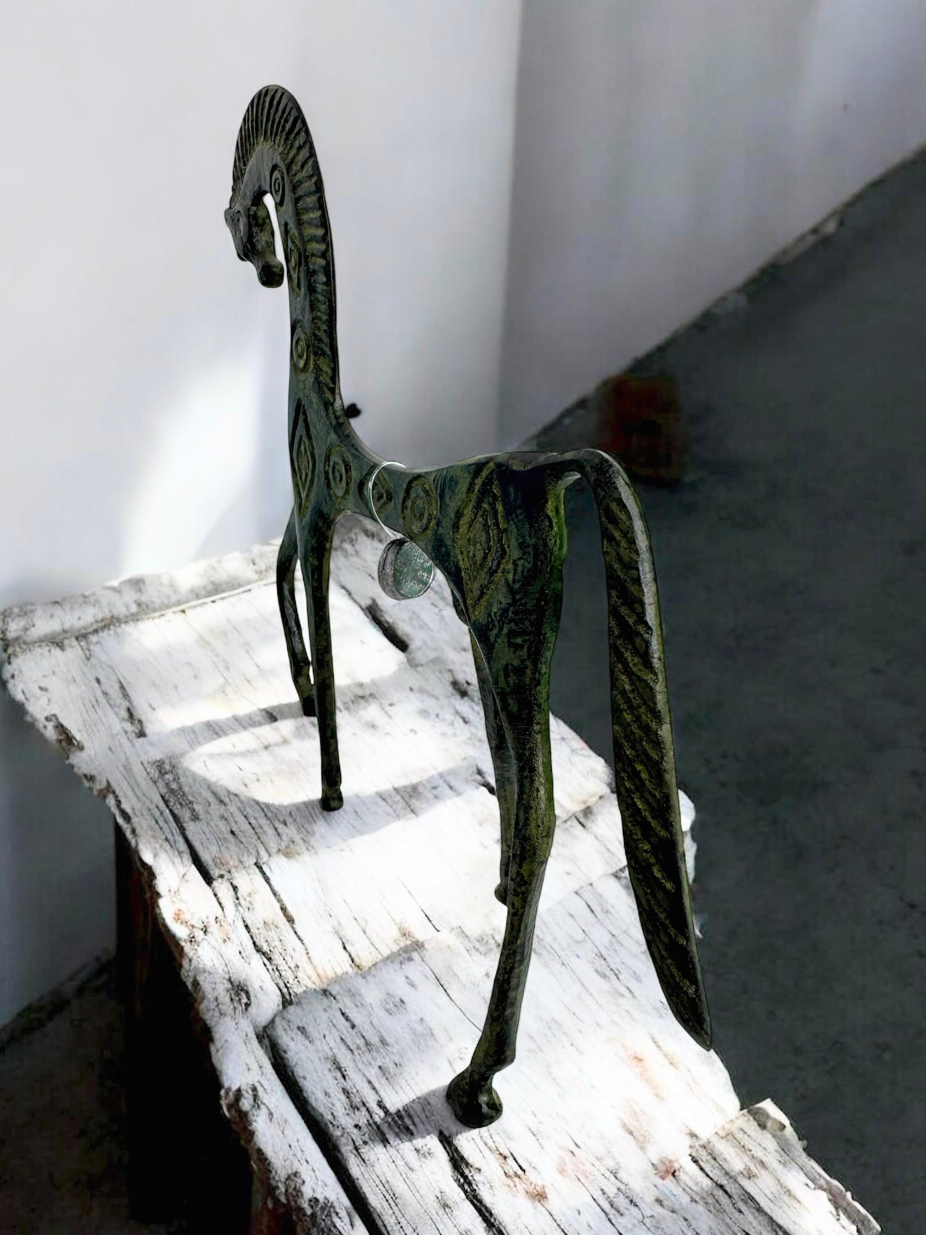 Patinated Etruscan Horse Sculpture Weinberg Style 1970s, Greece For Sale 10