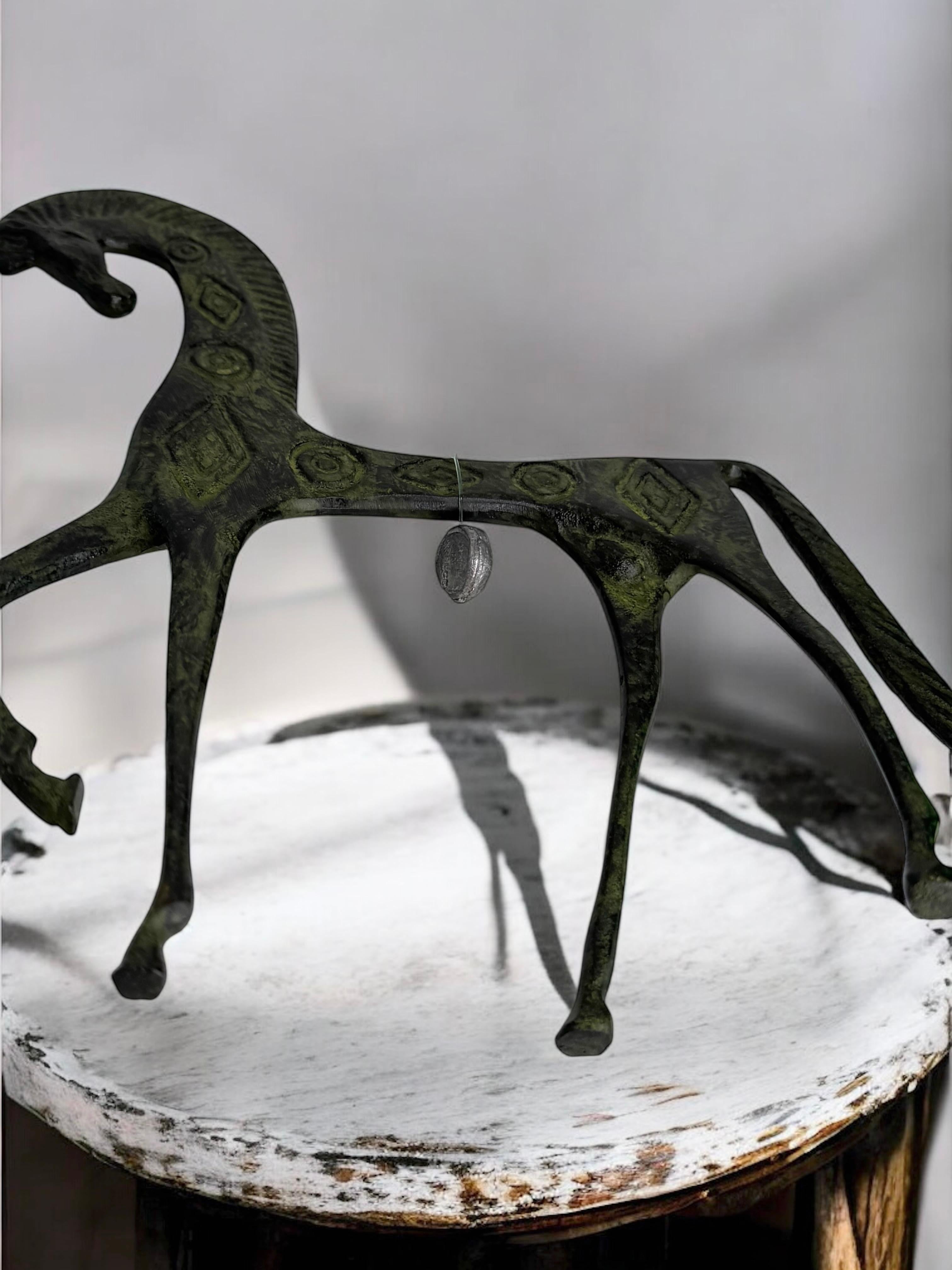 Patinated Etruscan Horse Sculpture Weinberg Style 1970s, Greece For Sale 11