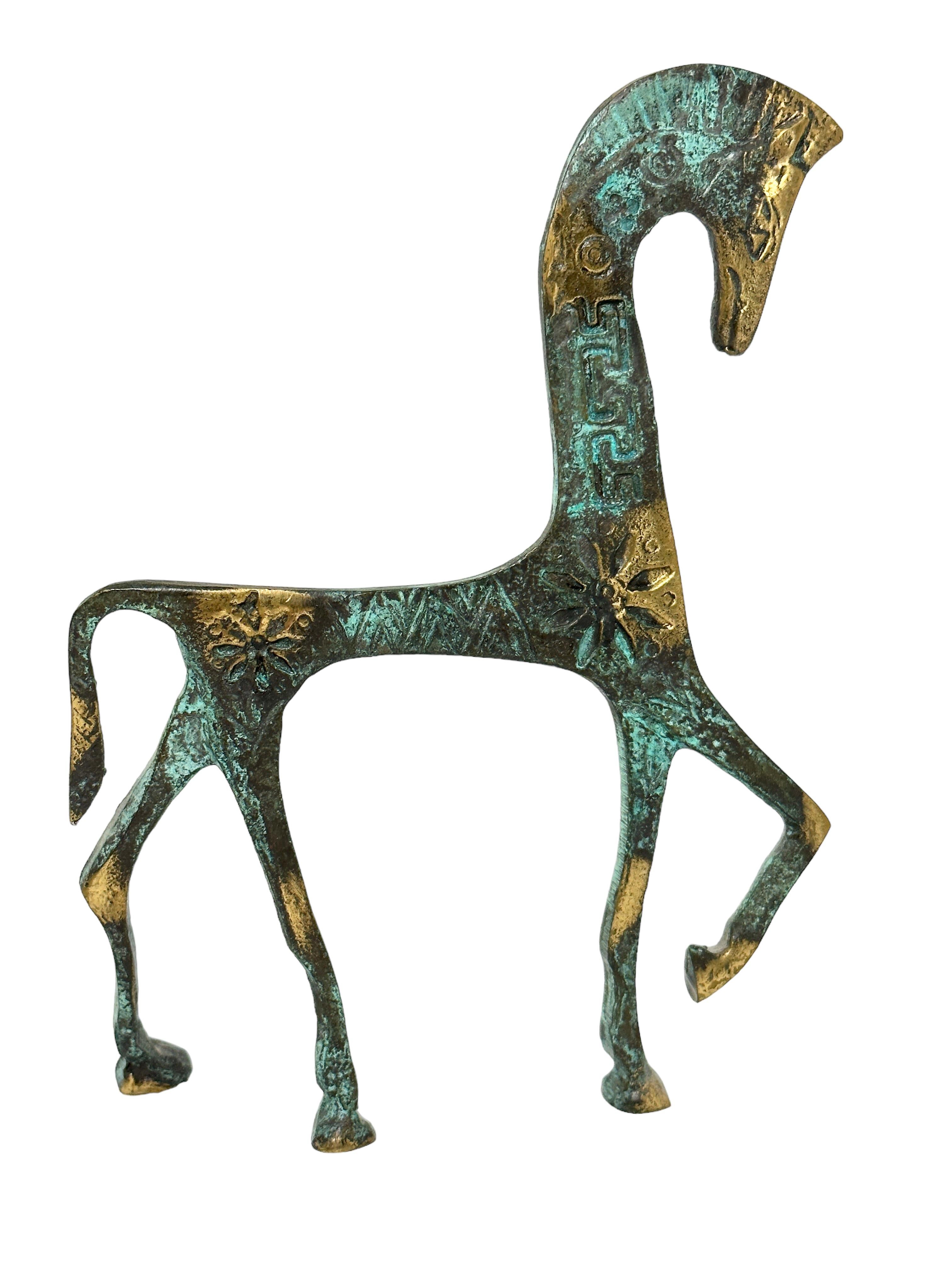 Mid-Century Modern Patinated Etruscan Horse Sculpture Weinberg Style 1970s, Greece