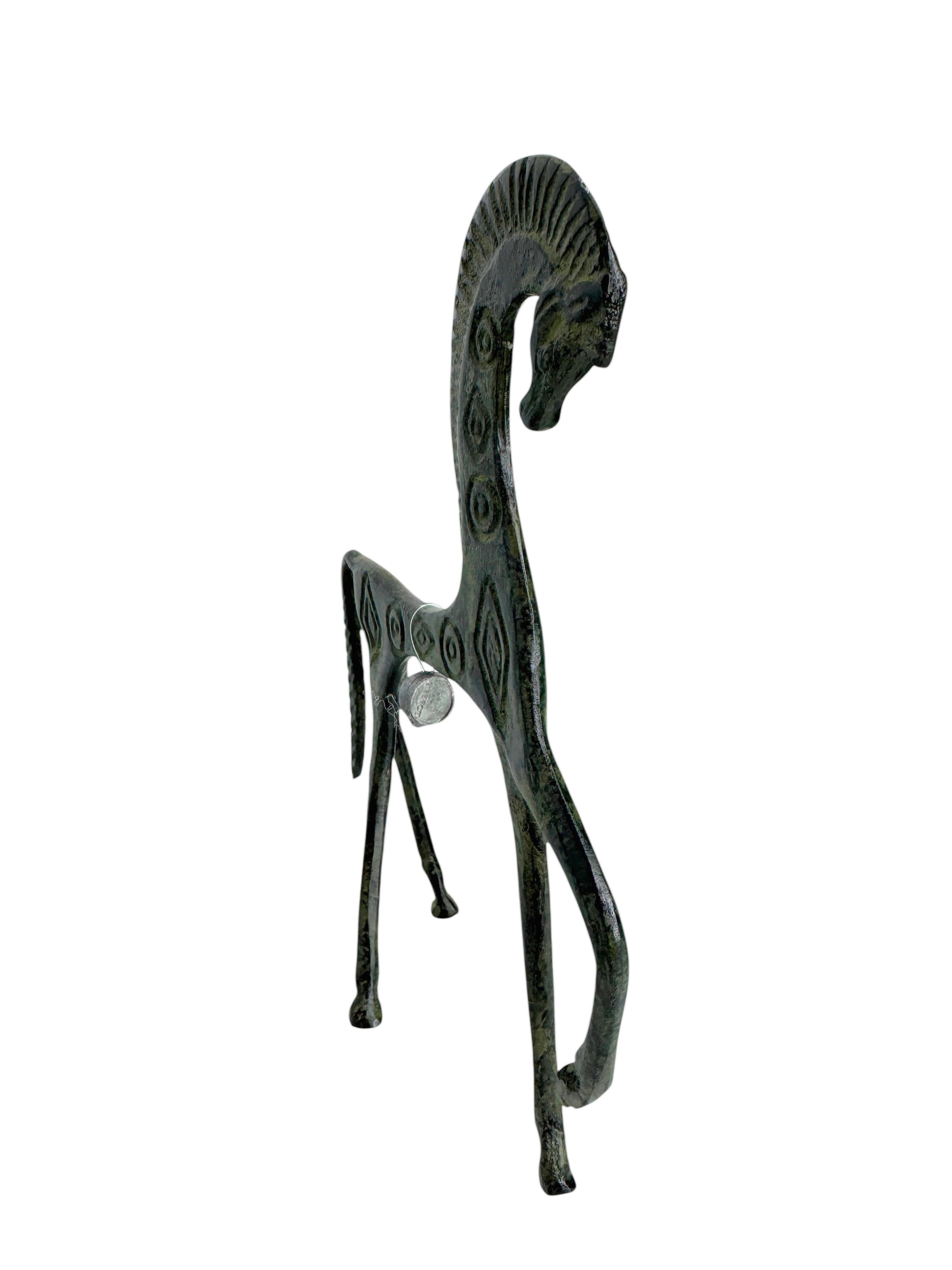 Mid-Century Modern Patinated Etruscan Horse Sculpture Weinberg Style 1970s, Greece For Sale