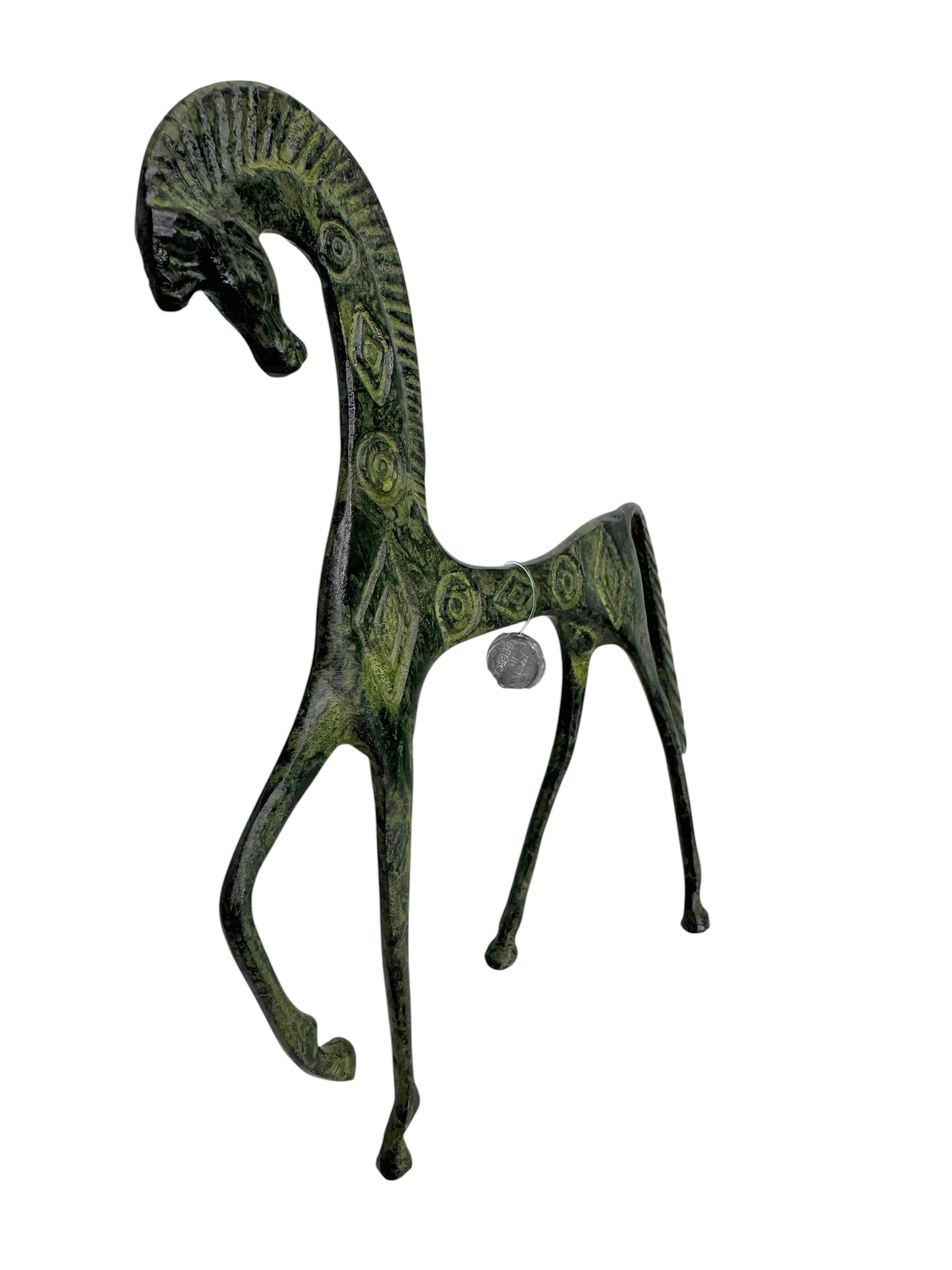 German Patinated Etruscan Horse Sculpture Weinberg Style 1970s, Greece For Sale