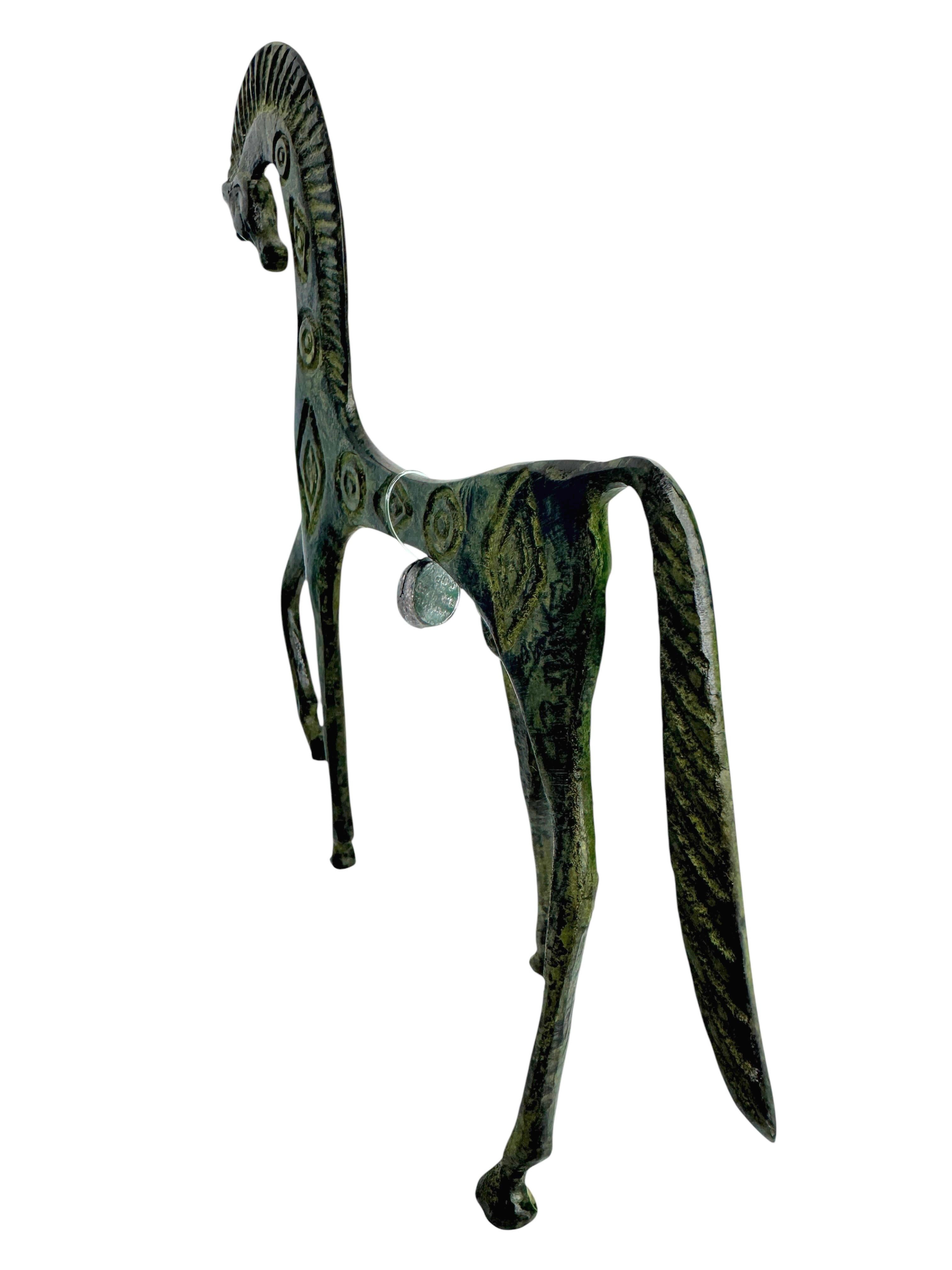 Late 20th Century Patinated Etruscan Horse Sculpture Weinberg Style 1970s, Greece For Sale