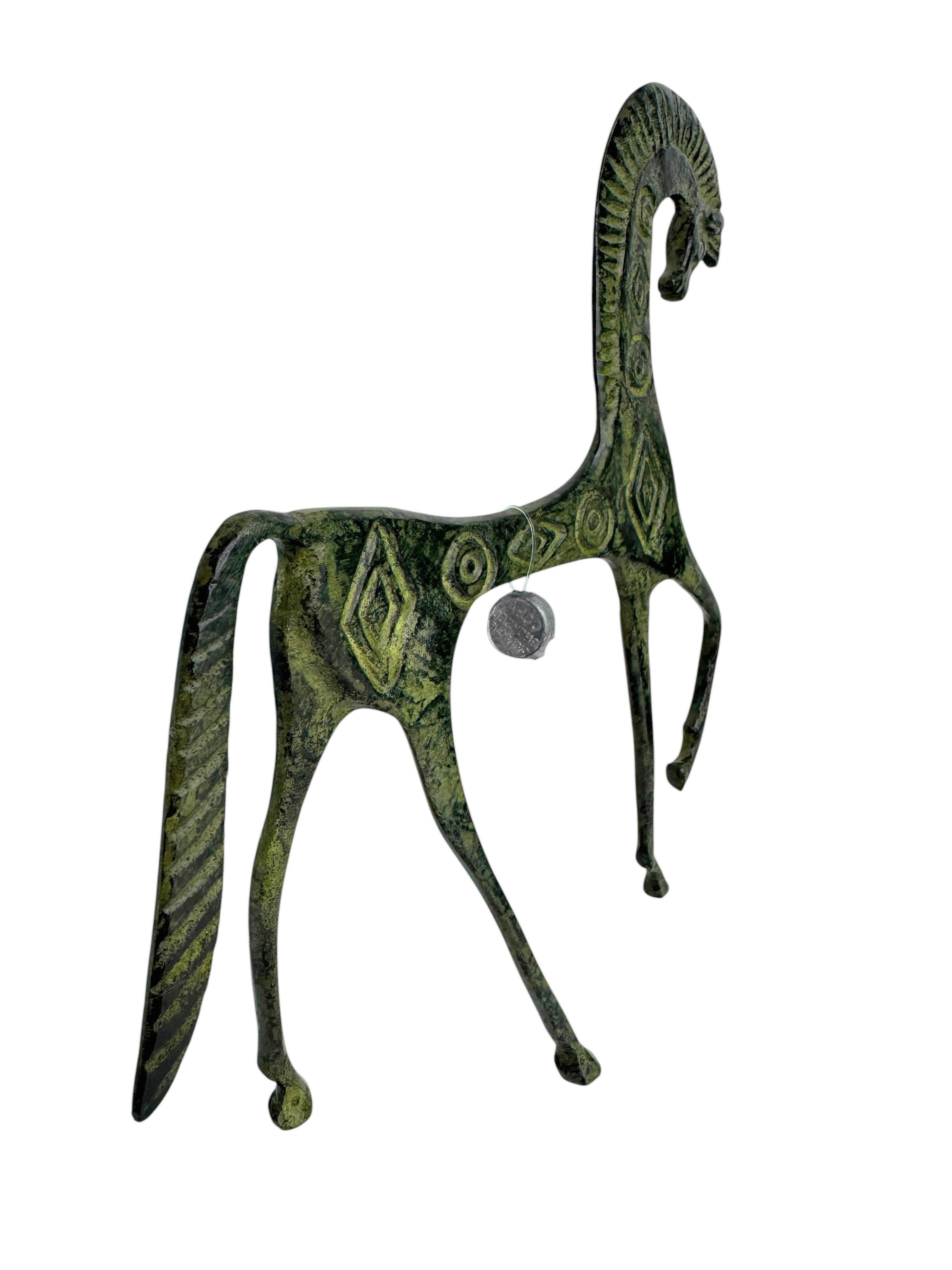 Metal Patinated Etruscan Horse Sculpture Weinberg Style 1970s, Greece For Sale