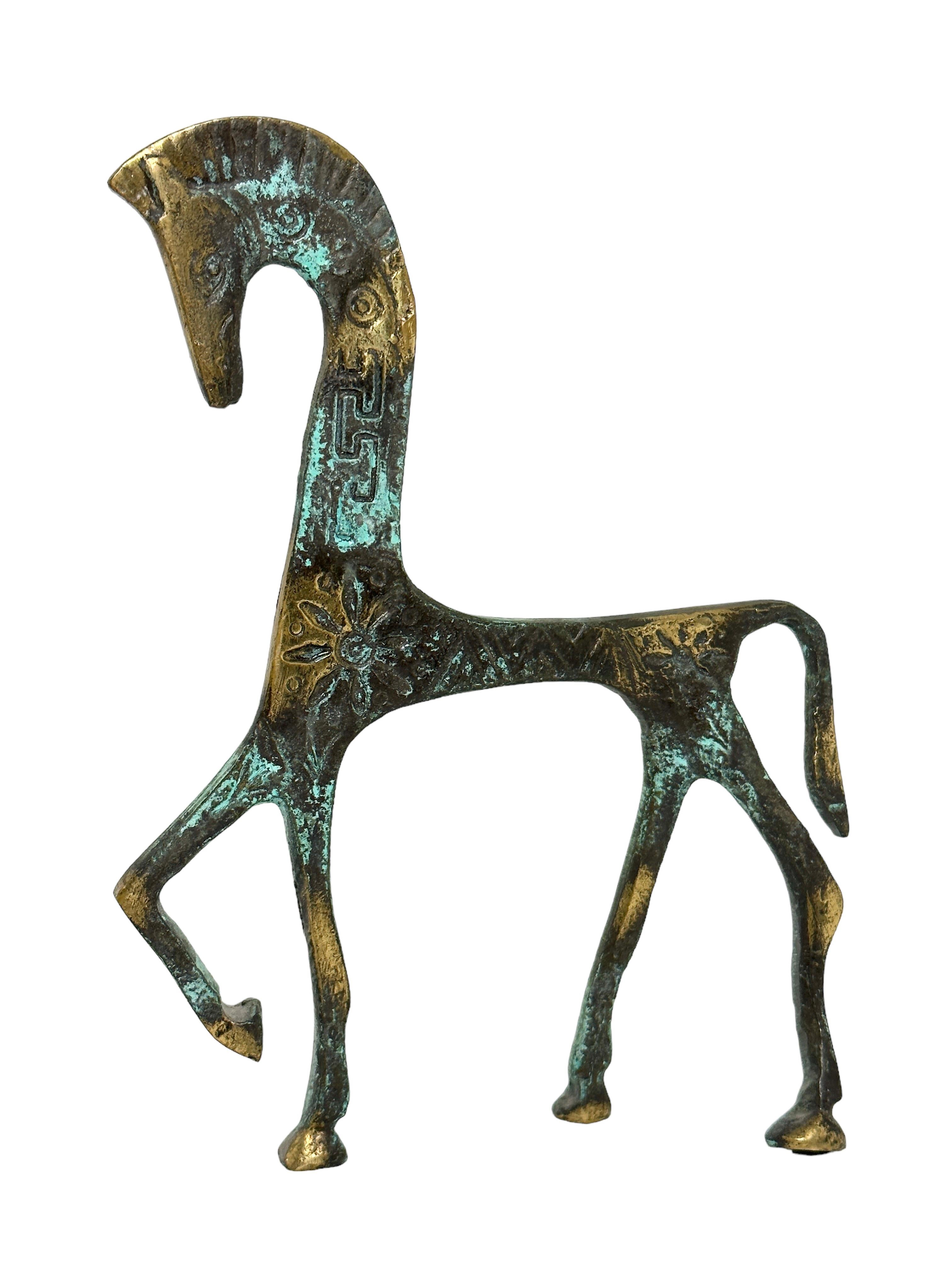 Patinated Etruscan Horse Sculpture Weinberg Style 1970s, Greece