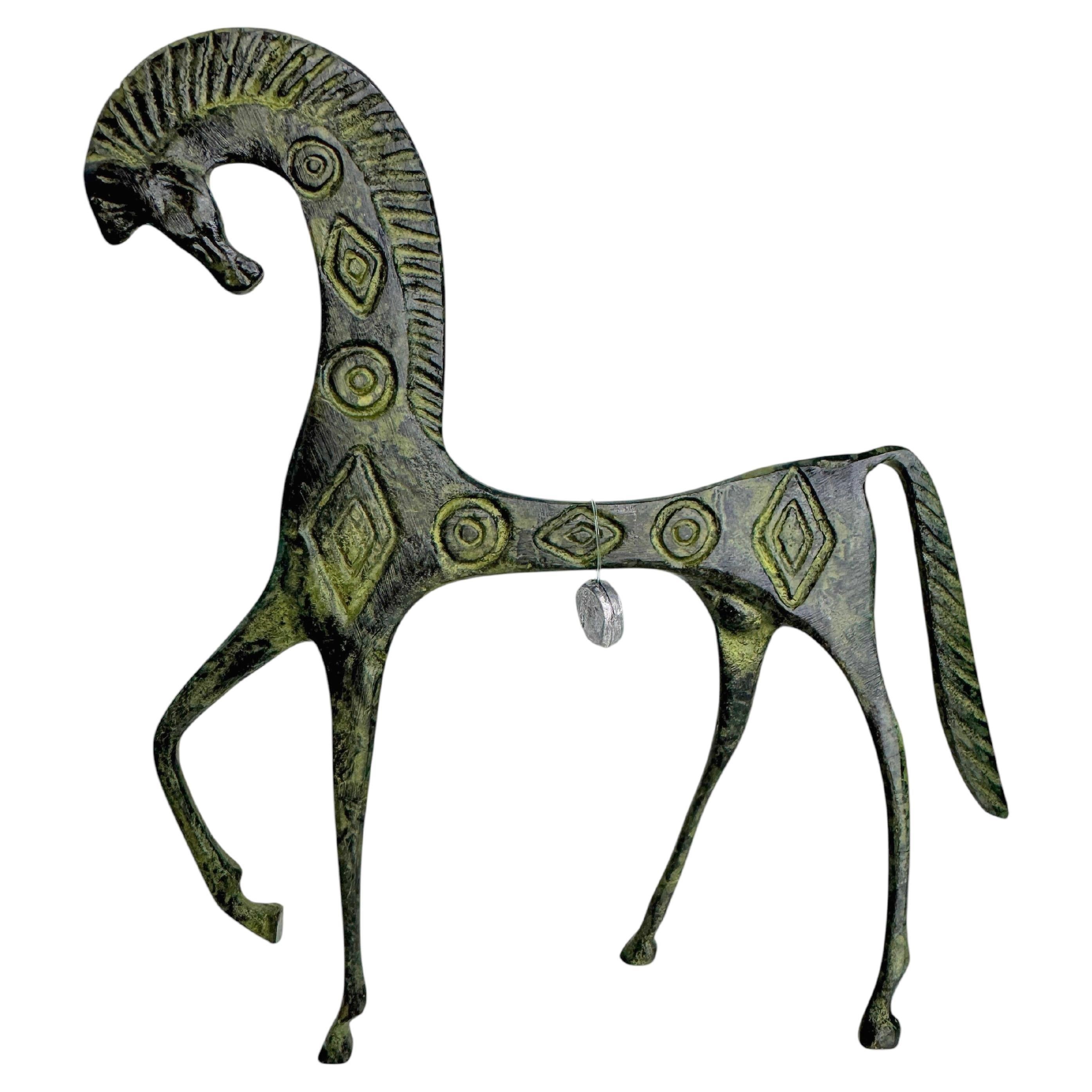 Patinated Etruscan Horse Sculpture Weinberg Style 1970s, Greece