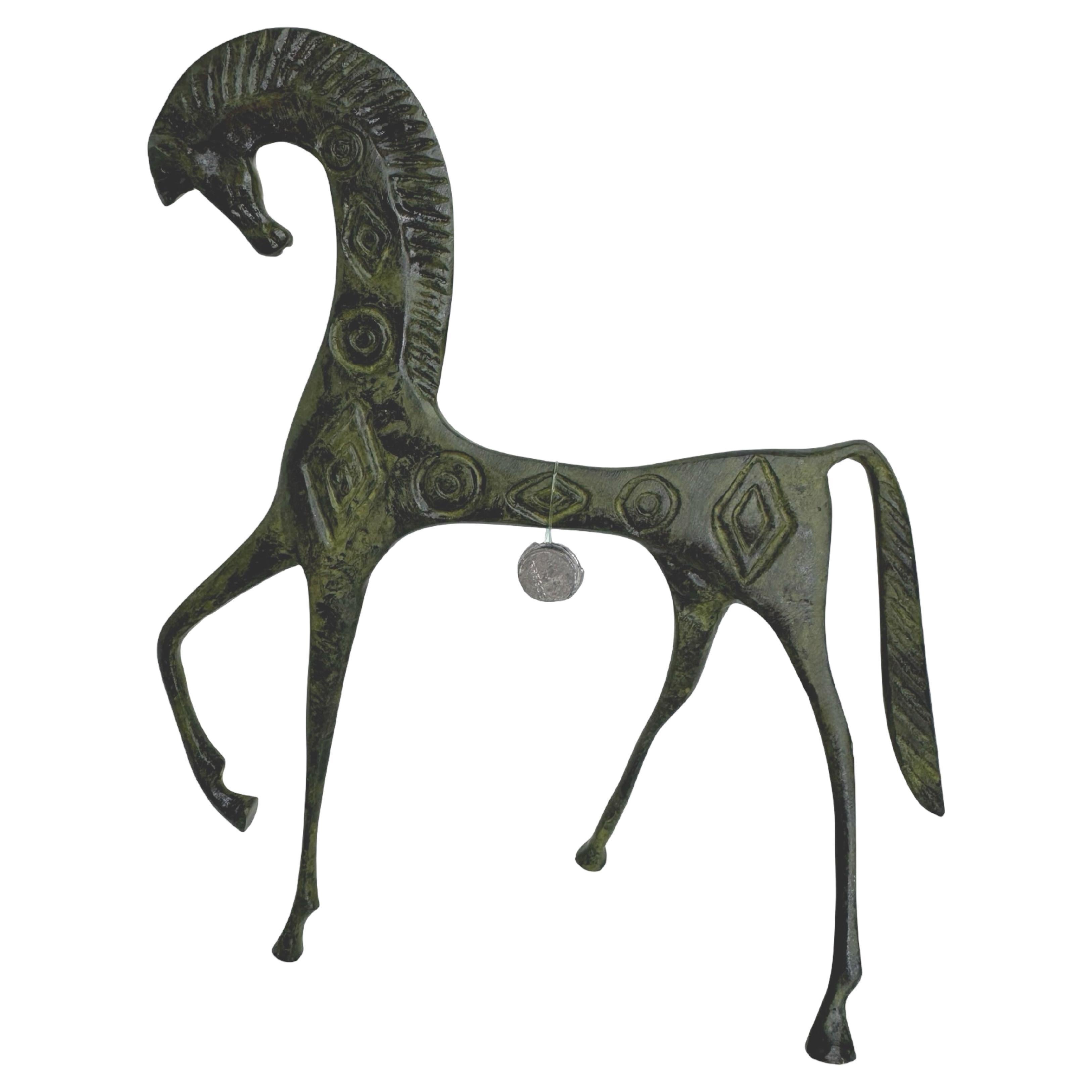 Patinated Etruscan Horse Sculpture Weinberg Style 1970s, Greece