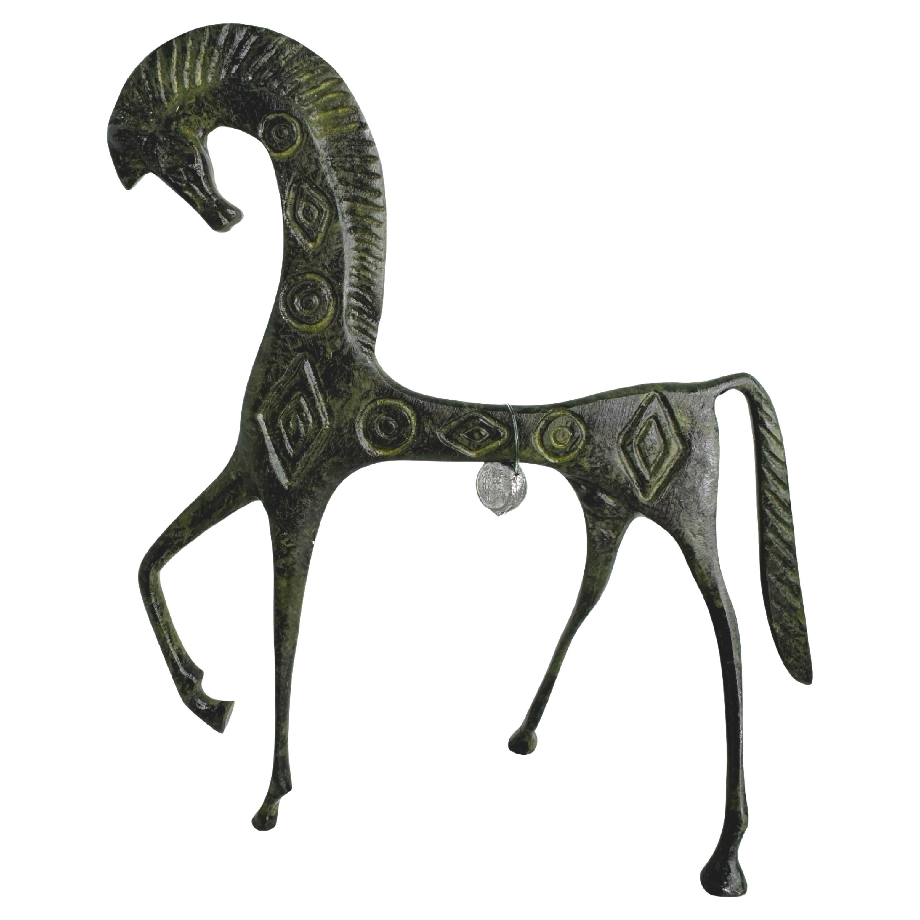 Patinated Etruscan Horse Sculpture Weinberg Style 1970s, Greece For Sale