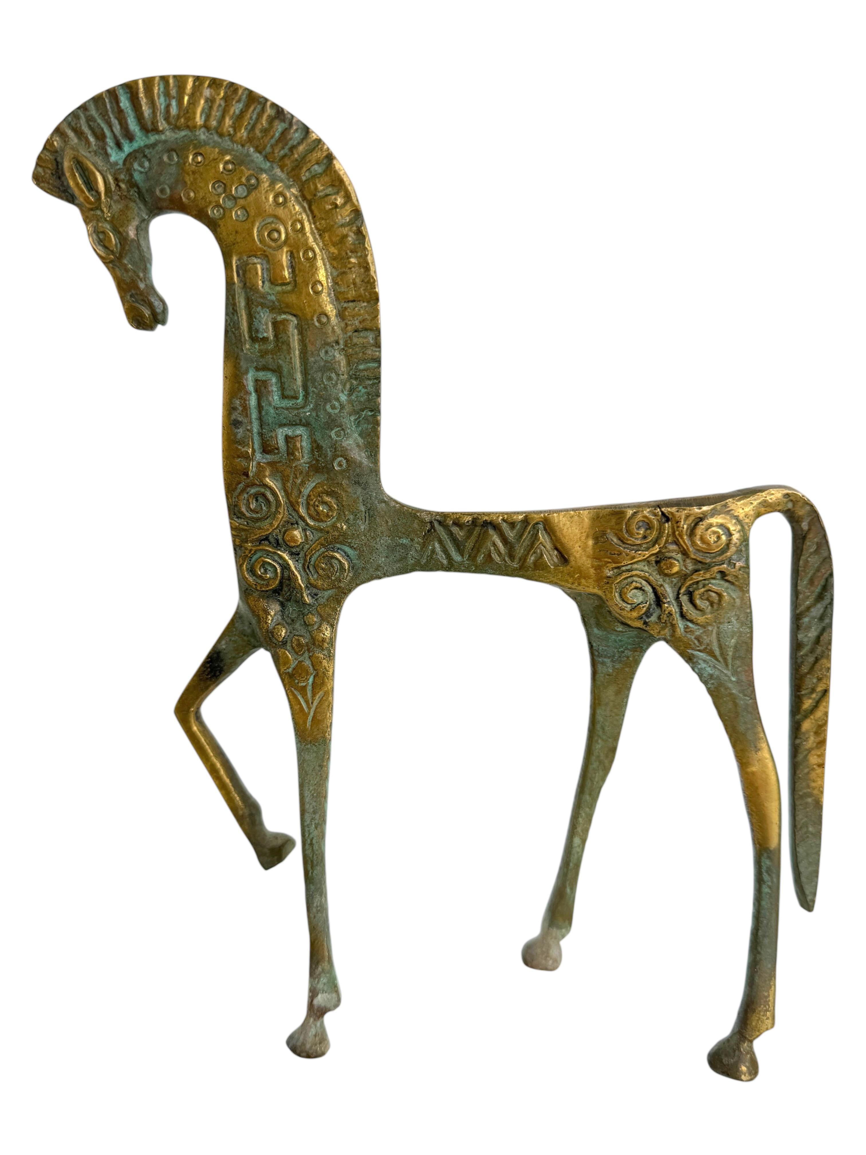 Late 20th Century Patinated Etruscan Horse Sculpture Weinberg Style 1970s, Italy For Sale