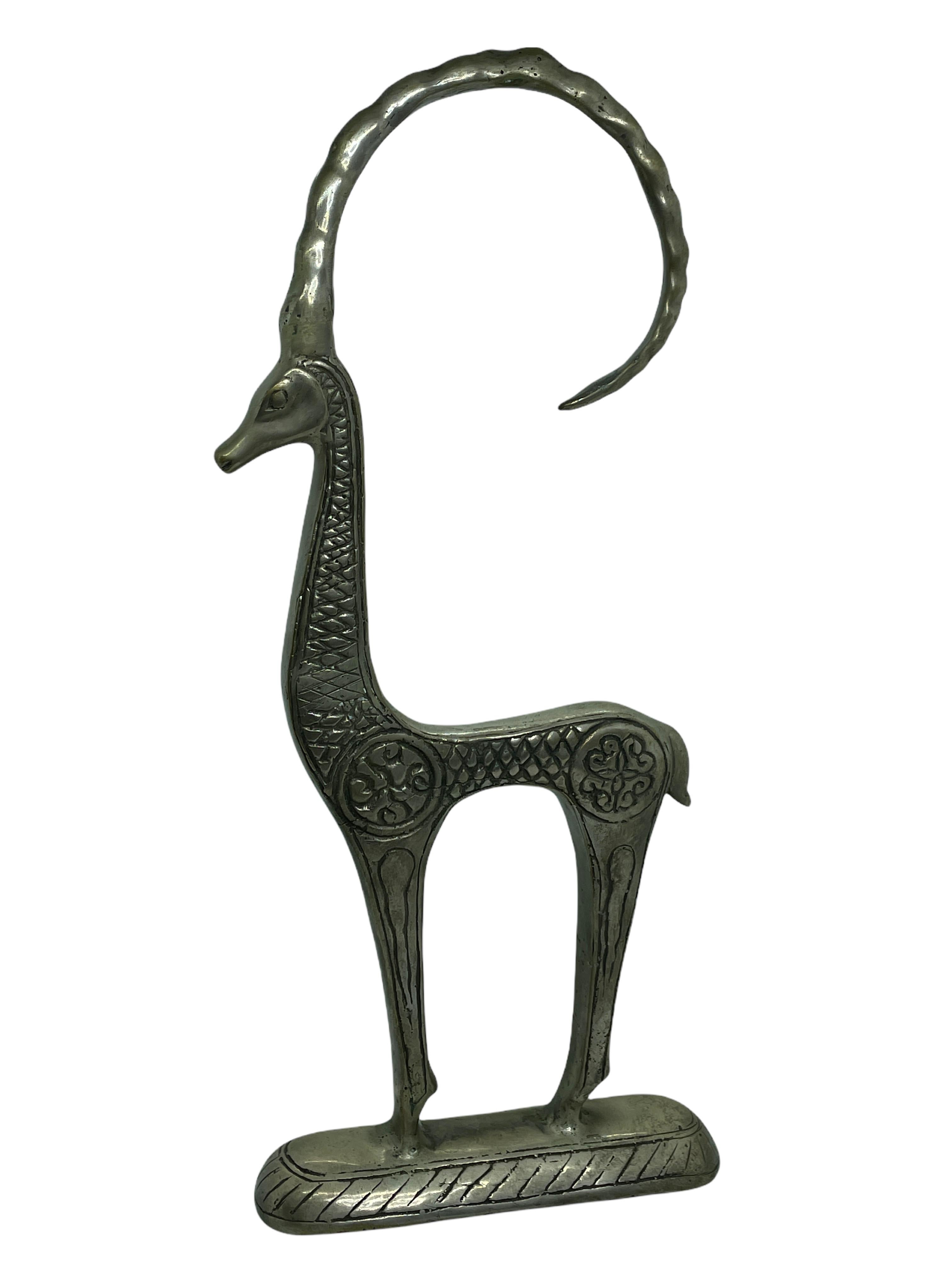Mid-Century Modern Patinated Etruscan Ibex Statue Sculpture in Style of Pepe Mendoza