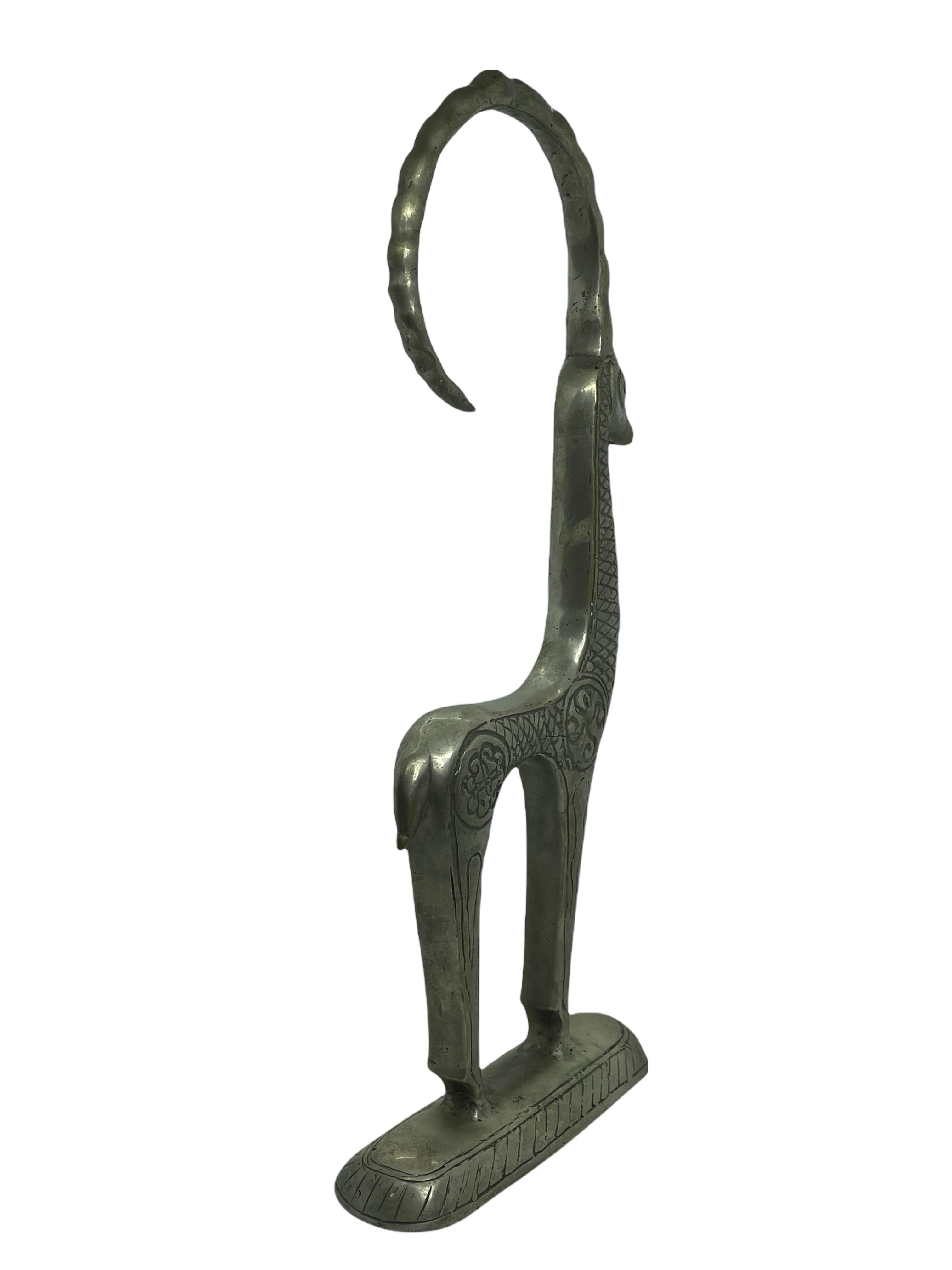 Metal Patinated Etruscan Ibex Statue Sculpture in Style of Pepe Mendoza