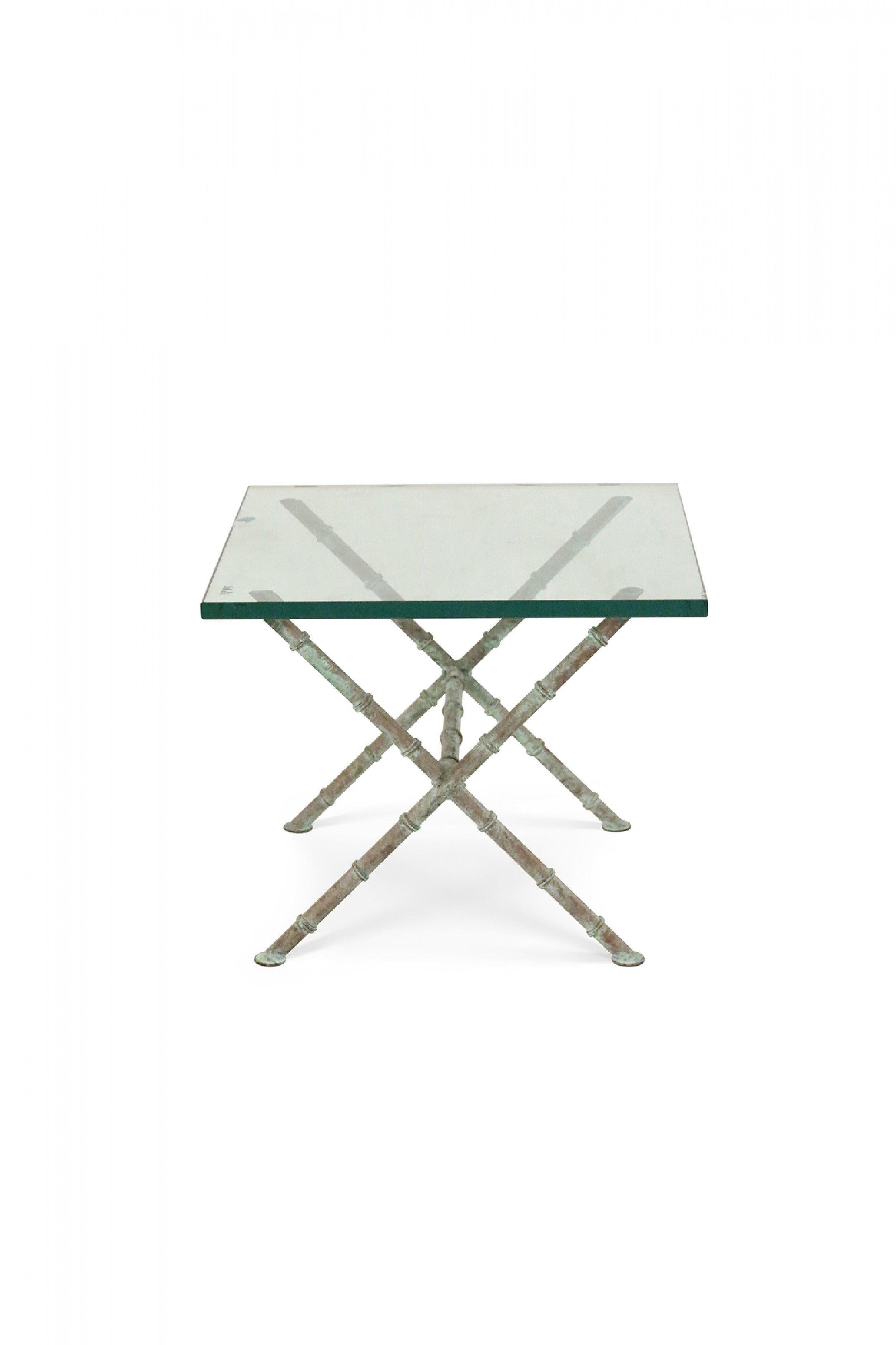 20th Century Patinated Faux Bamboo and Glass Rectangular Coffee Table (manner of Alberto