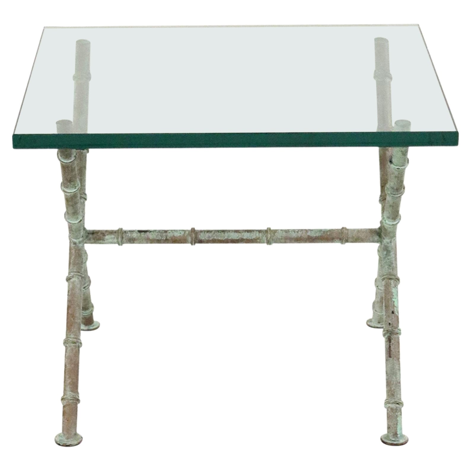 Patinated Faux Bamboo and Glass Rectangular Coffee Table (manner of Alberto