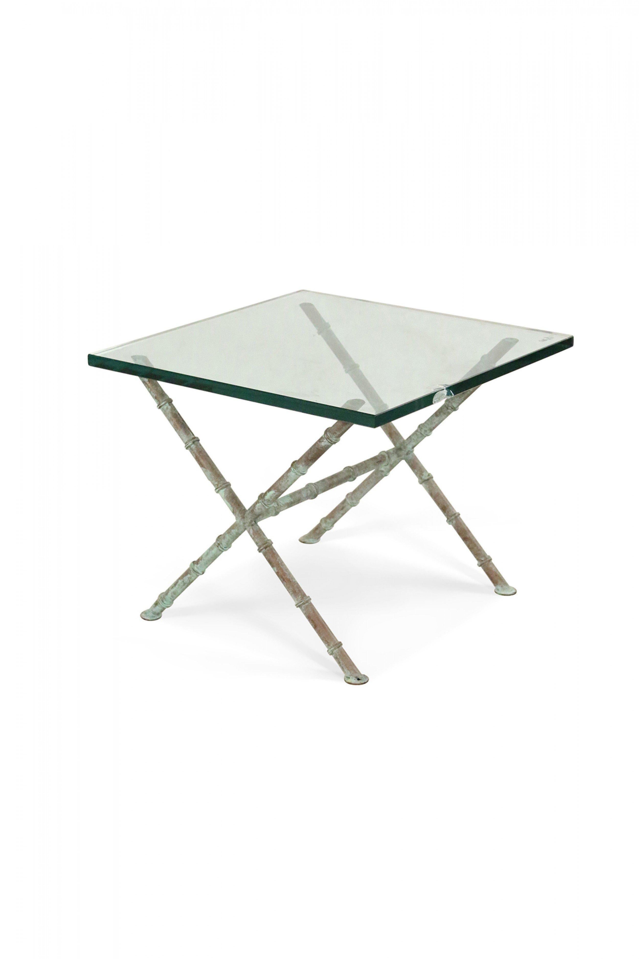 Modern Patinated Faux Bamboo and Glass Rectangular Coffee Table 'Manner of Alberto Giac