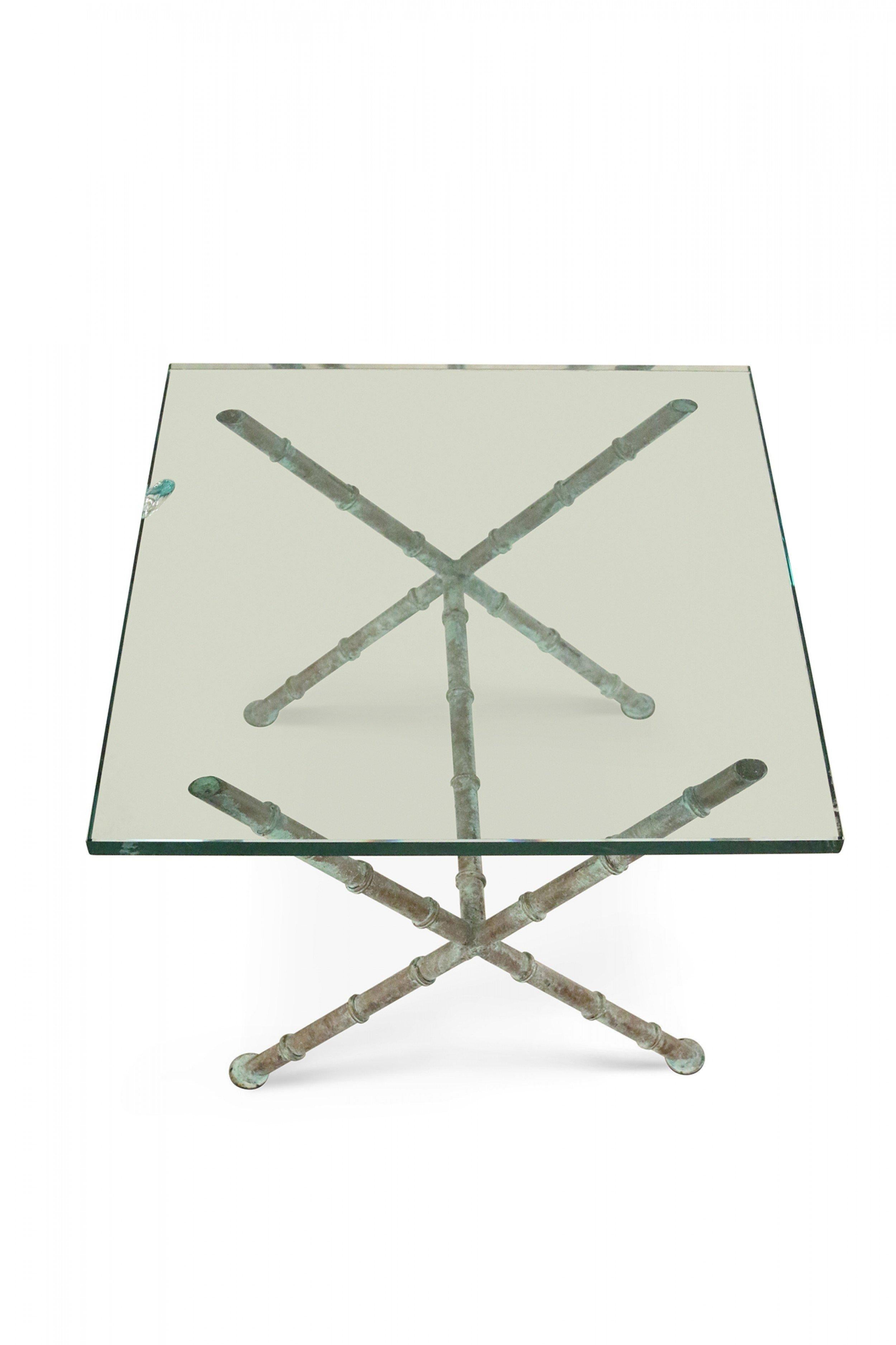 American Patinated Faux Bamboo and Glass Rectangular Coffee Table 'Manner of Alberto Giac