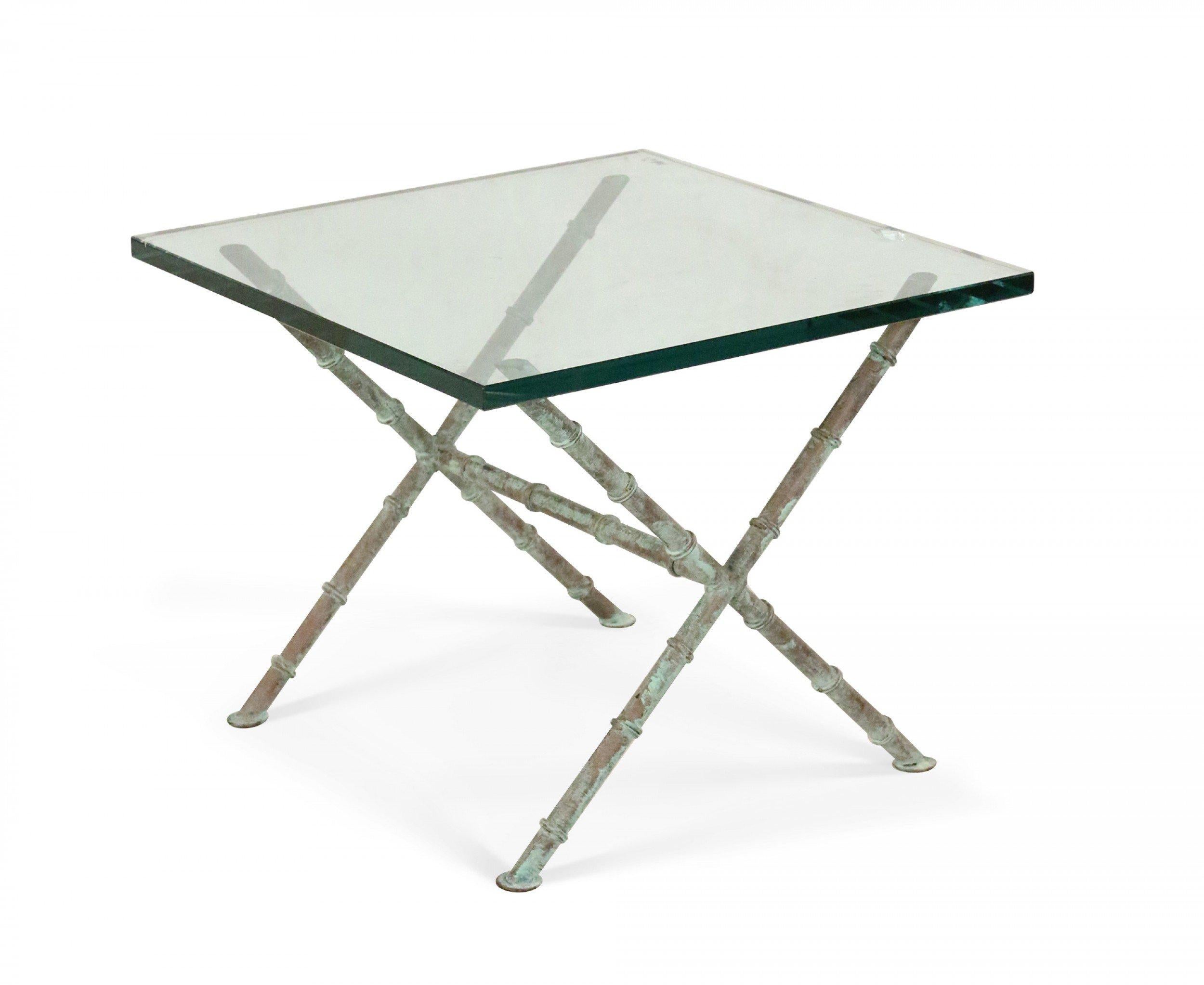 Copper Patinated Faux Bamboo and Glass Rectangular Coffee Table 'Manner of Alberto Giac