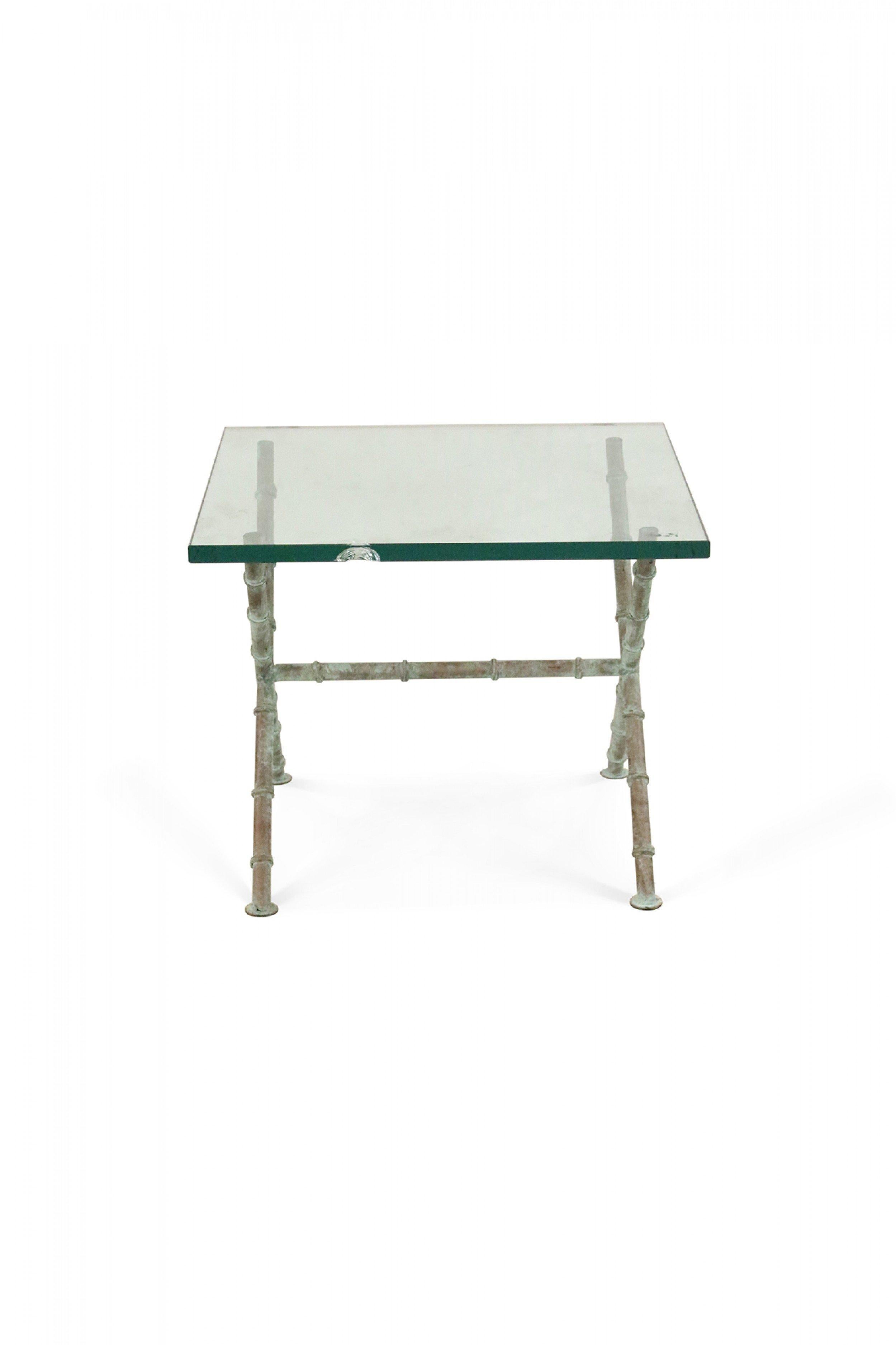 Patinated Faux Bamboo and Glass Rectangular Coffee Table 'Manner of Alberto Giac 1
