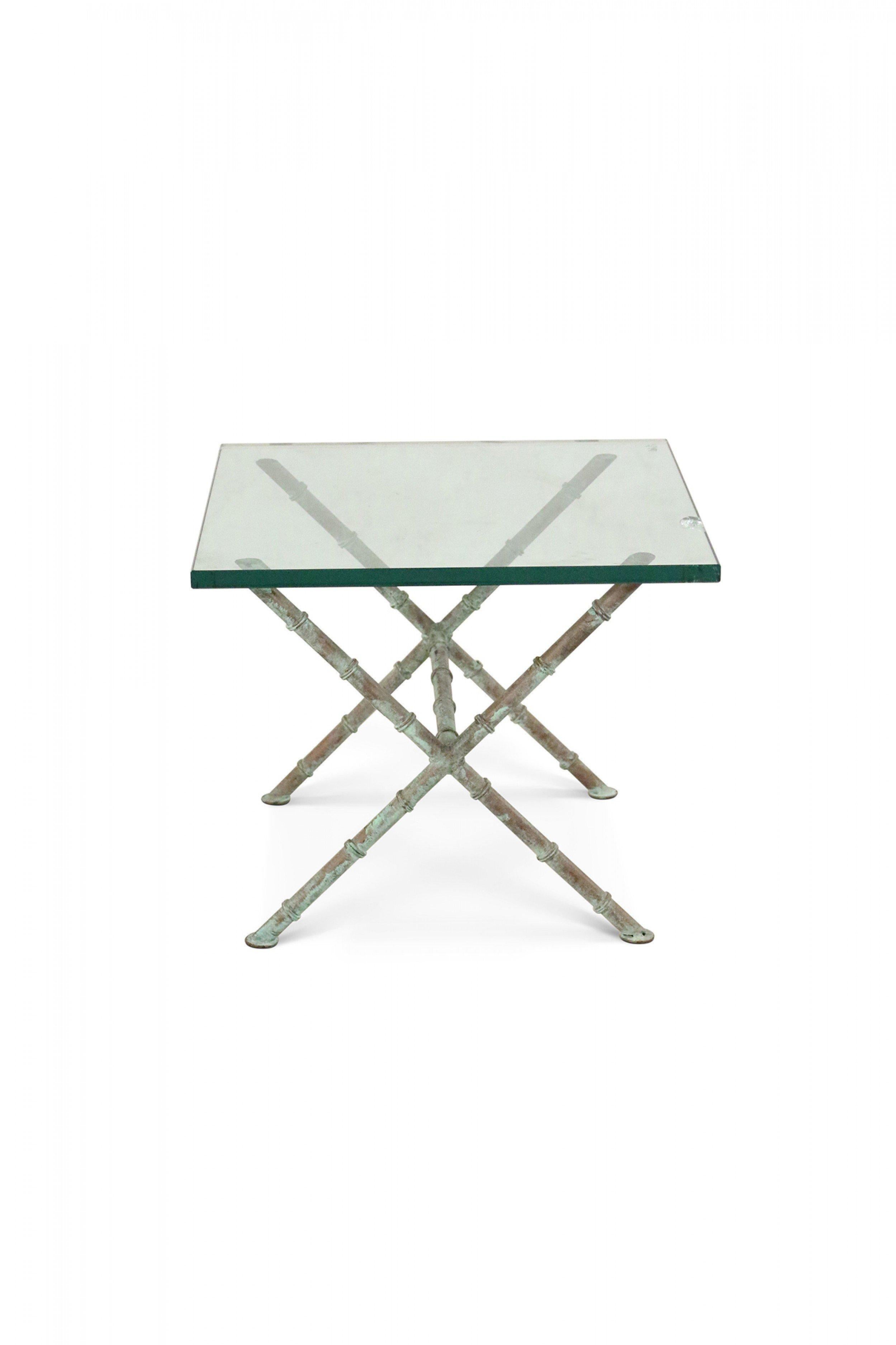 Patinated Faux Bamboo and Glass Rectangular Coffee Table 'Manner of Alberto Giac 2