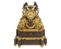 Patinated & Gilt Bronze Christofle Movement Mantle Clock