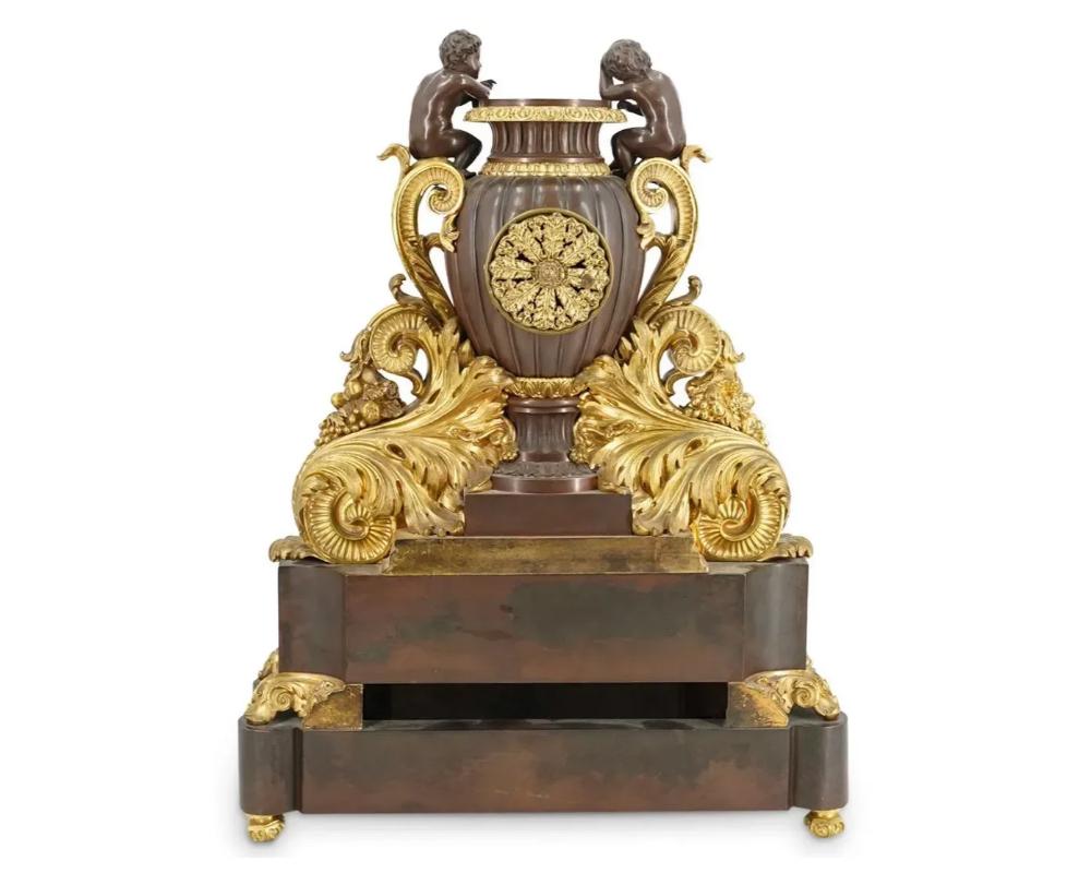 French Patinated & Gilt Bronze Christofle Movement Mantle Clock