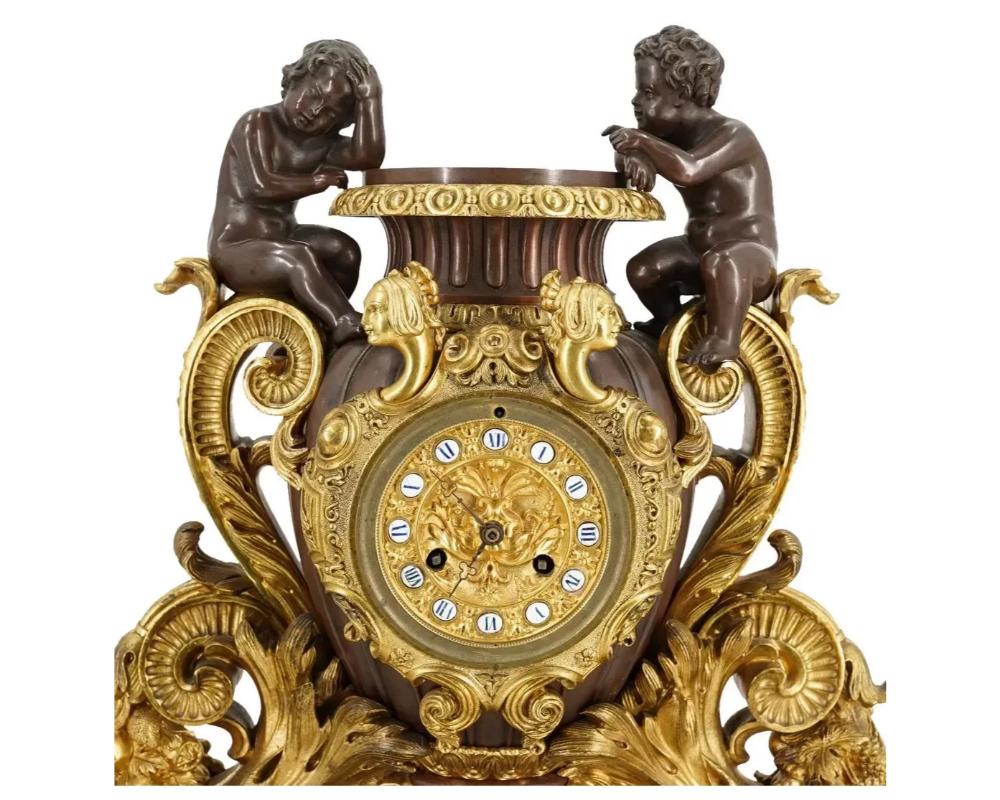 Patinated & Gilt Bronze Christofle Movement Mantle Clock In Good Condition In New York, NY