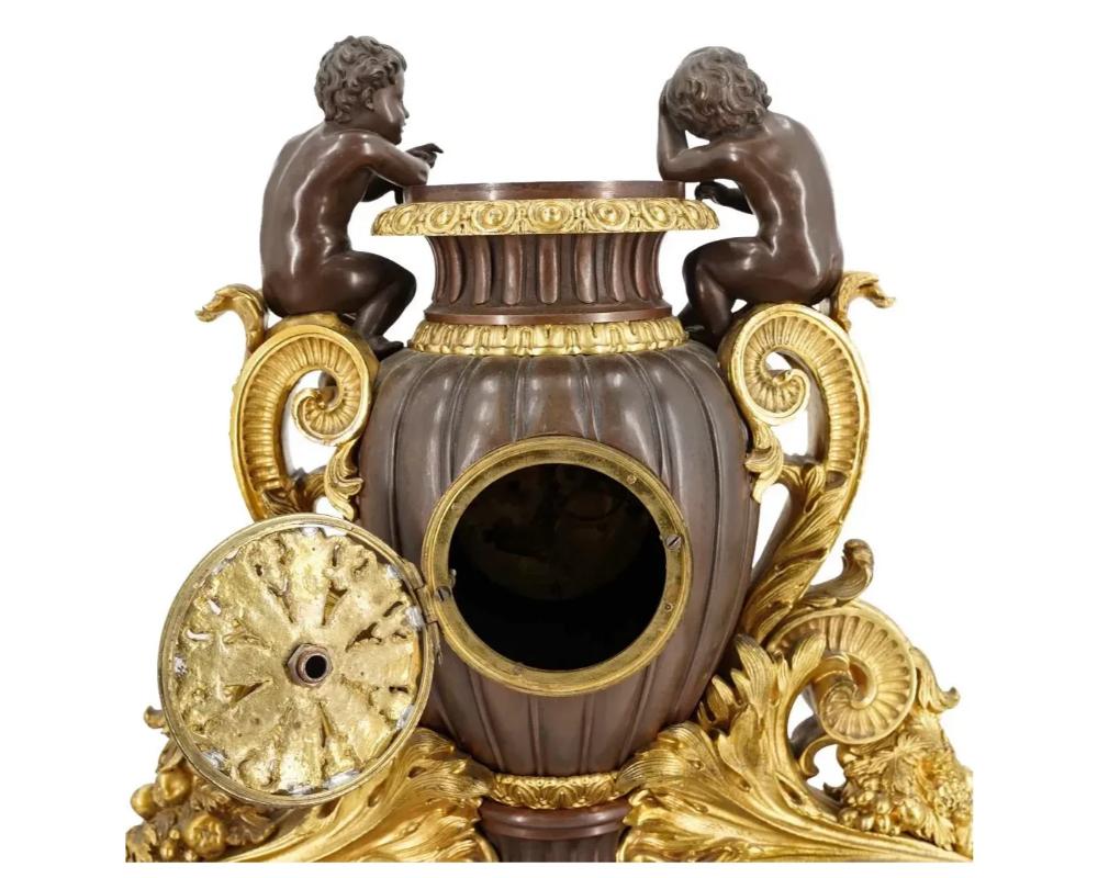 Patinated & Gilt Bronze Christofle Movement Mantle Clock 2