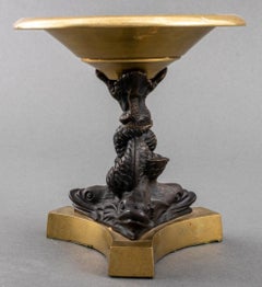 Patinated and Gilt Bronze Tazza with Dolphin Motif
