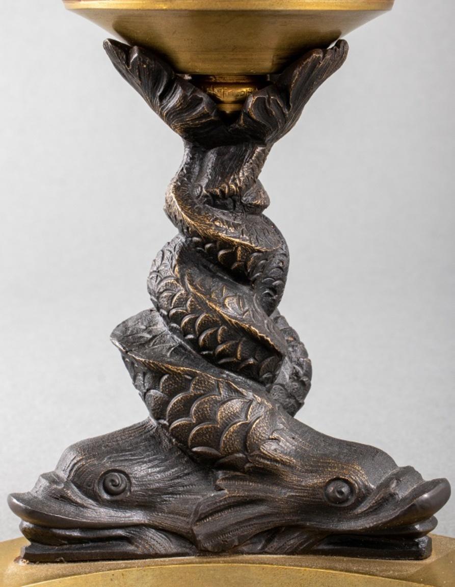 20th Century Patinated and Gilt Bronze Tazza with Dolphin Motif For Sale