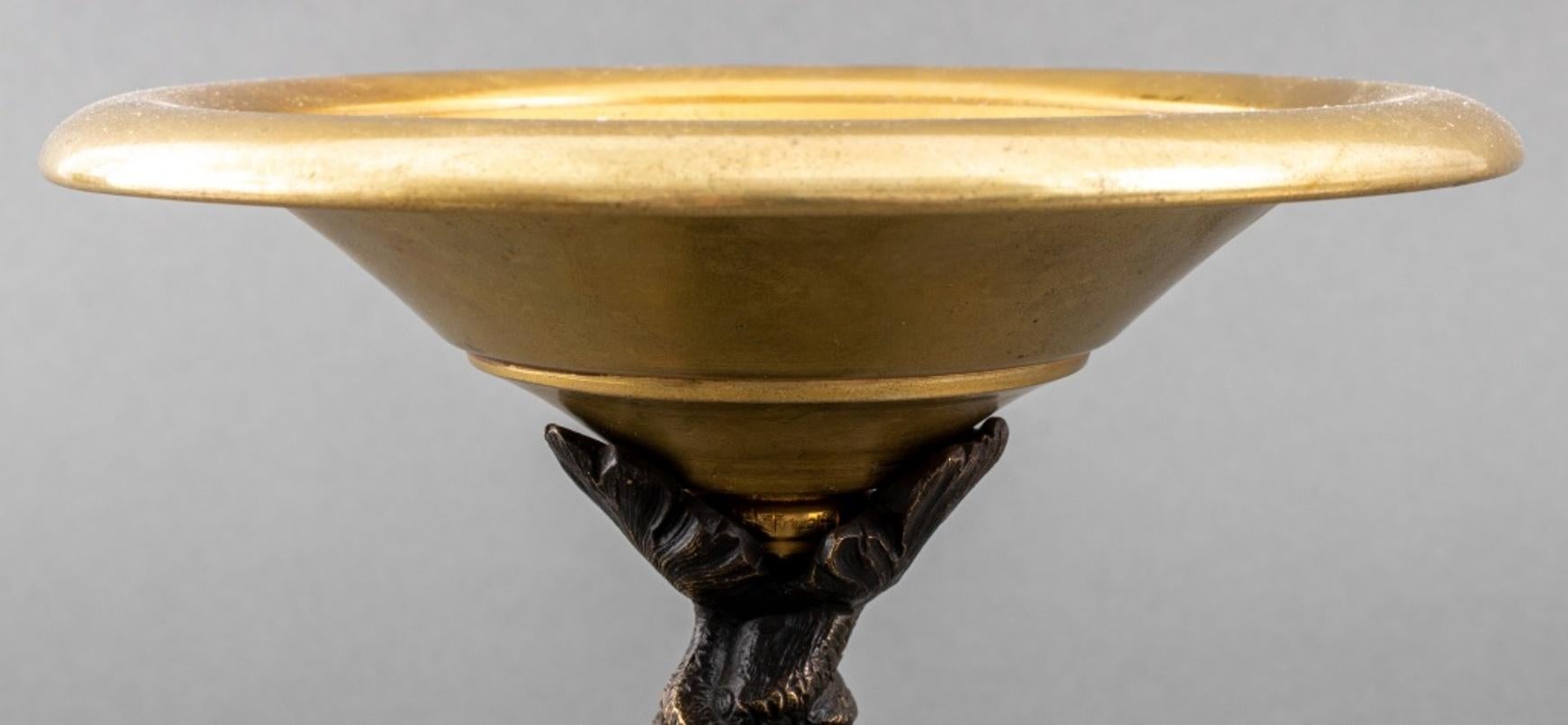 Patinated and Gilt Bronze Tazza with Dolphin Motif For Sale 1