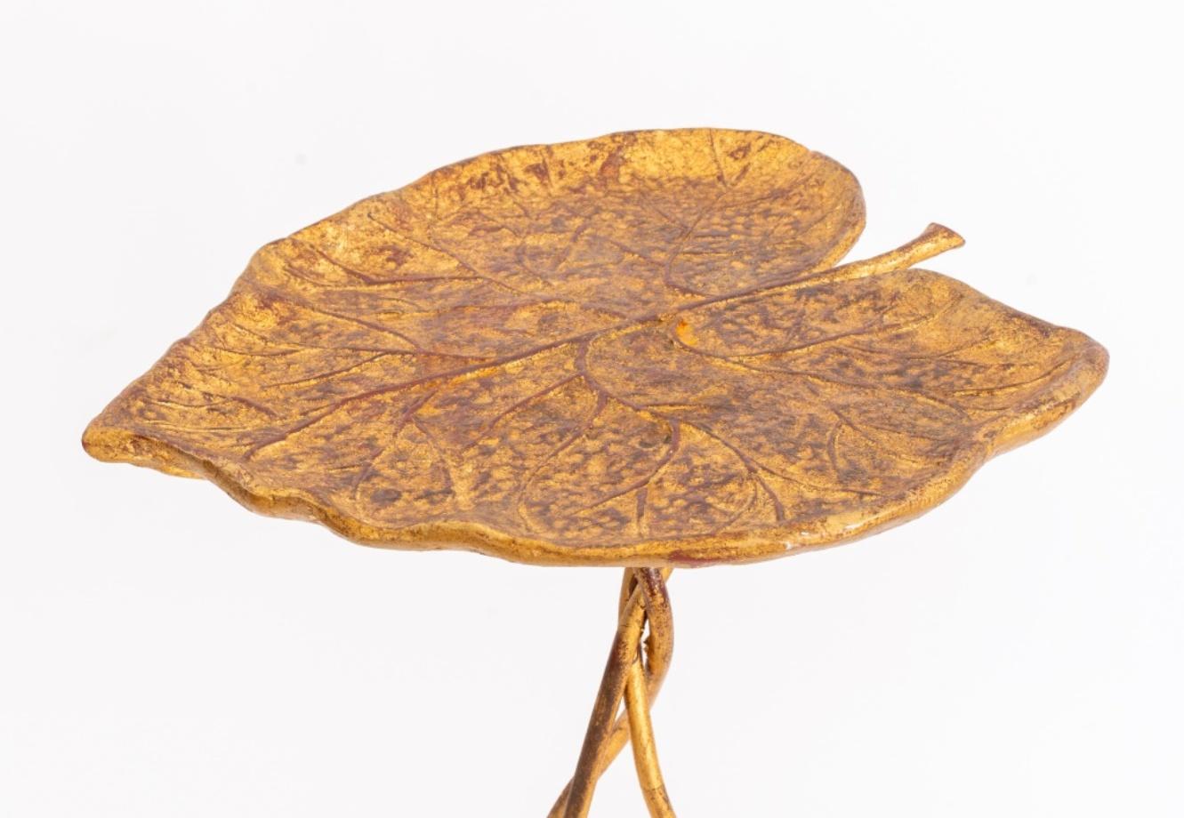 Patinated Gilt Metal Leaf Gueridon Accent Table In Good Condition In New York, NY