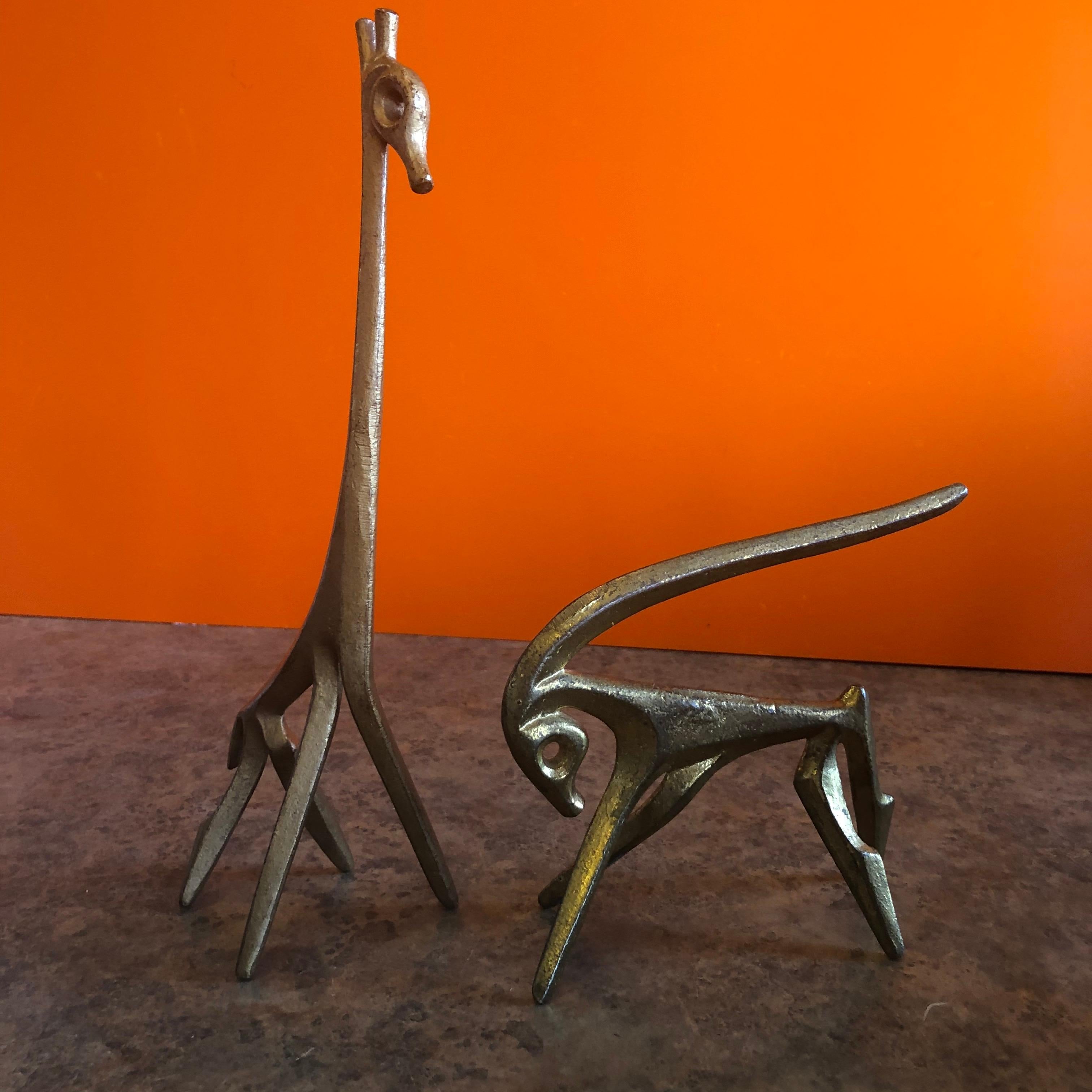 Patinated Giraffe and Gazelle Bronze Sculptures by Frederic Weinberg For Sale 5