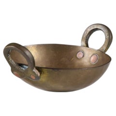 Patinated Hammered Brass Bowl with Handles