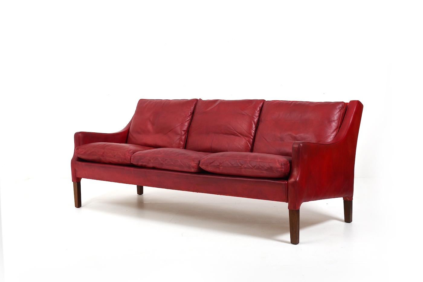 Patinated Indian Red Leather Sofa by Arne Wahl Iversen 3