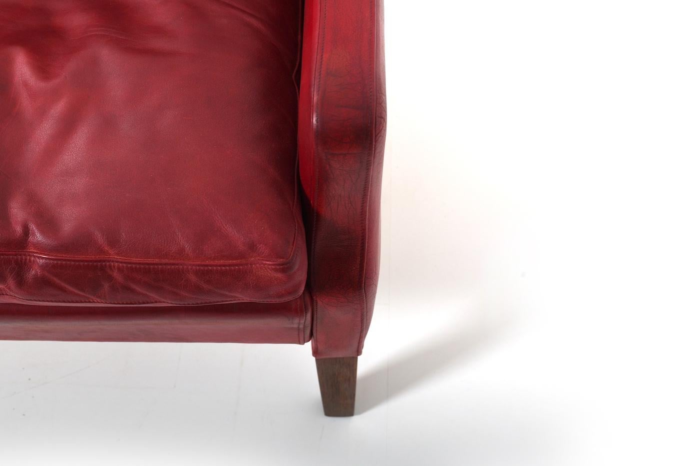 Patinated Indian Red Leather Sofa by Arne Wahl Iversen 4