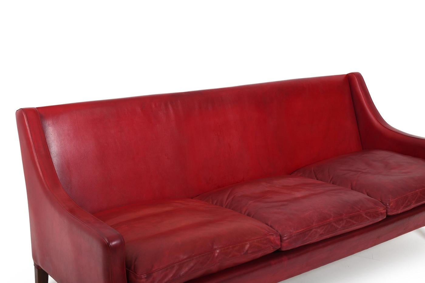 Patinated Indian Red Leather Sofa by Arne Wahl Iversen 5