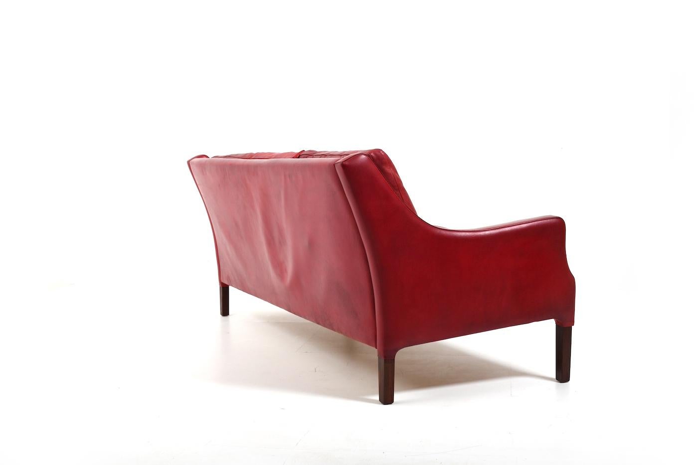 20th Century Patinated Indian Red Leather Sofa by Arne Wahl Iversen
