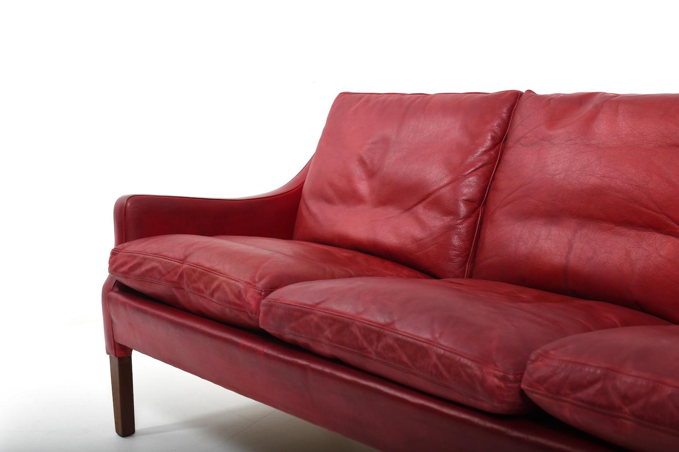 Patinated Indian Red Leather Sofa by Arne Wahl Iversen 1