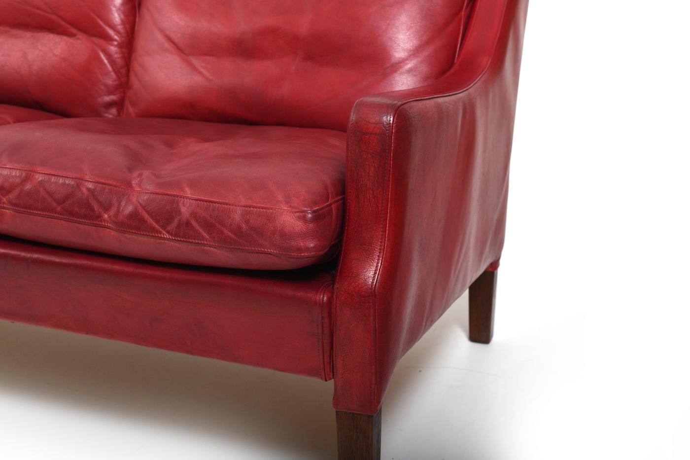 Patinated Indian Red Leather Sofa by Arne Wahl Iversen 2