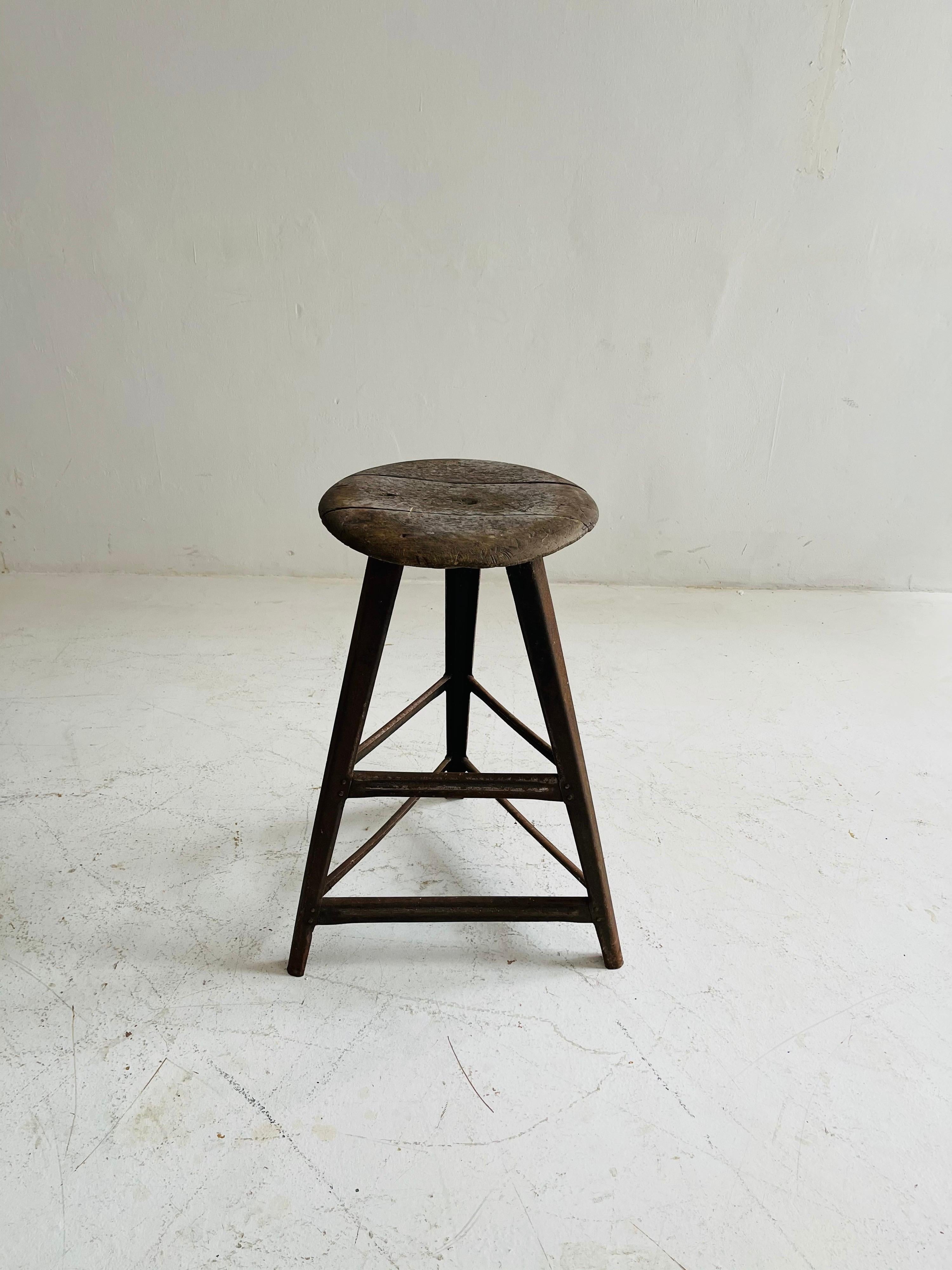 Patinated Industrial Factory Stools Group of Six, Austria, 1930s For Sale 1