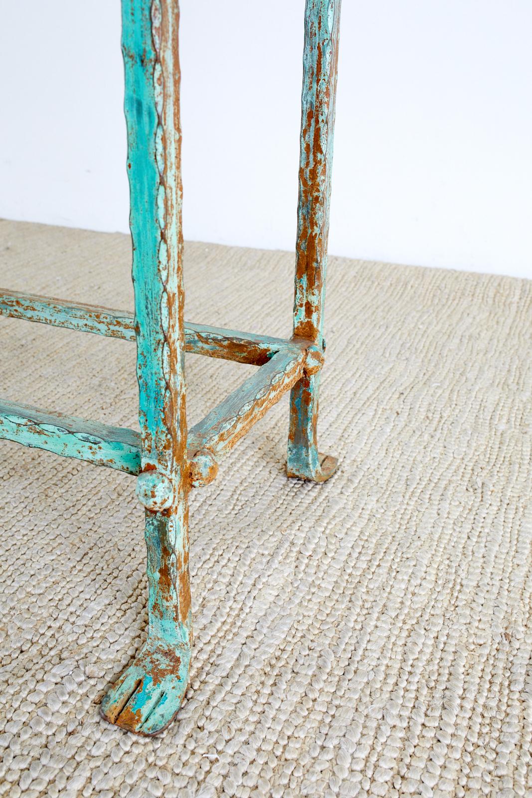 Patinated Iron and Stone Garden Console Table 2