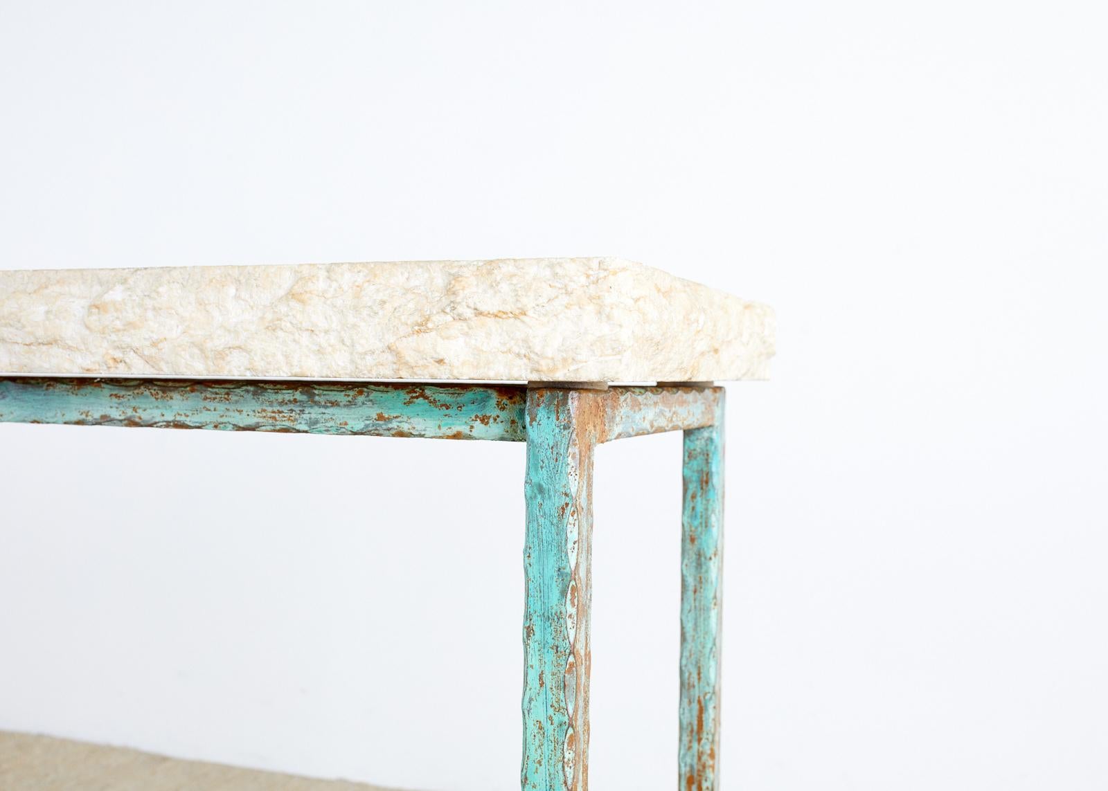 Patinated Iron and Stone Garden Console Table 3