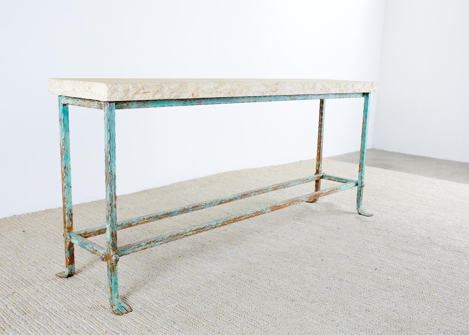 Patinated Iron and Stone Garden Console Table 4