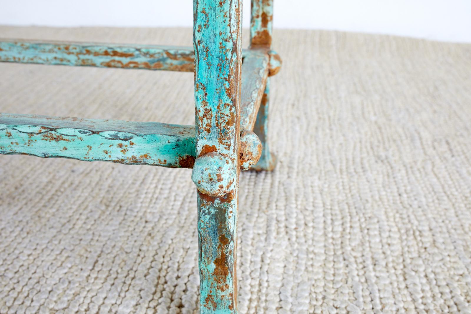 Patinated Iron and Stone Garden Console Table 5