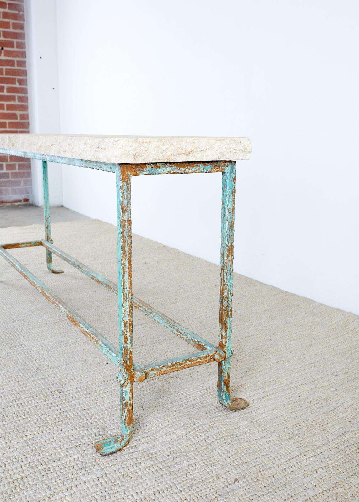 Patinated Iron and Stone Garden Console Table 6