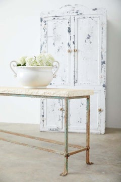 Patinated Iron and Stone Garden Console Table
